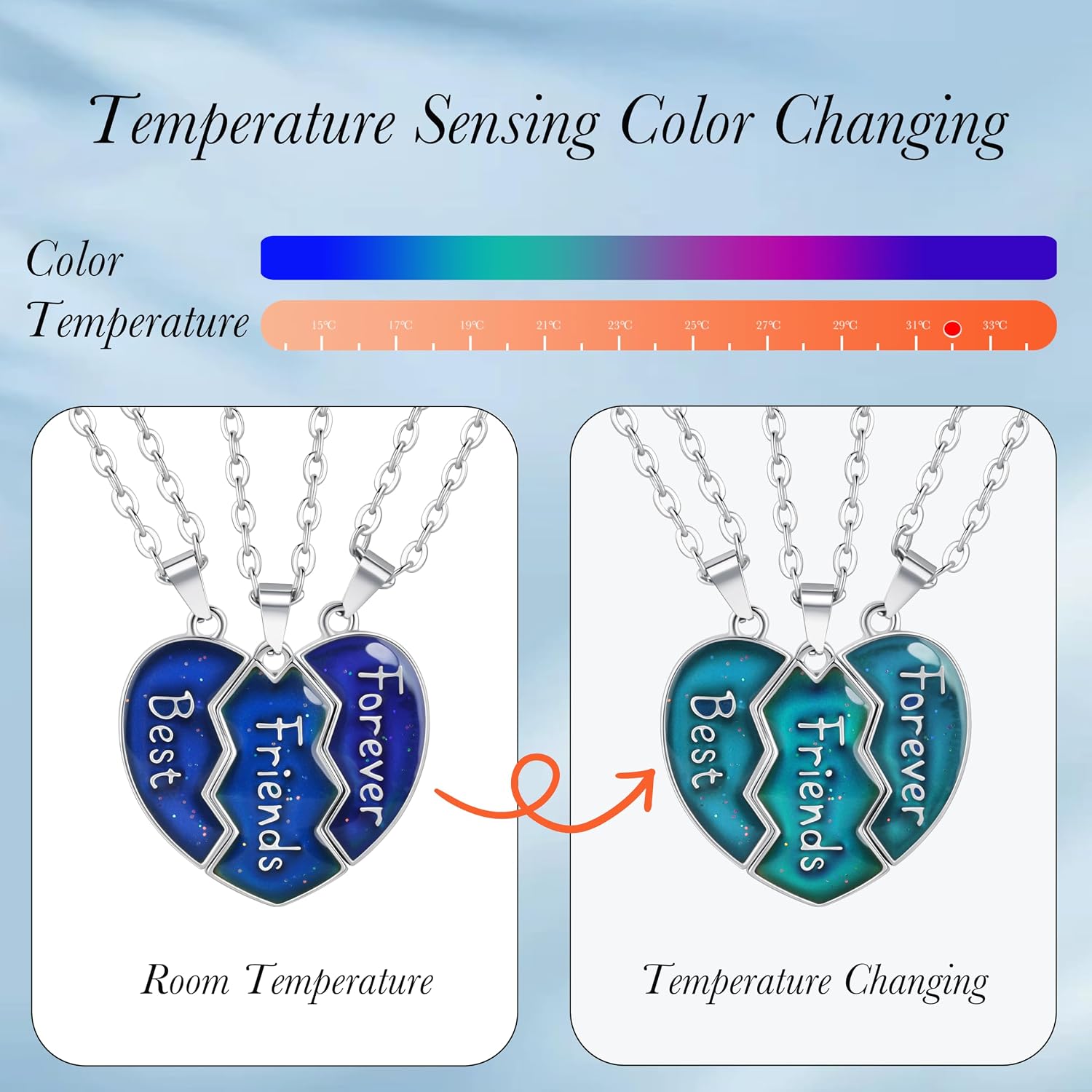 FM FM42 Temperature Sensing Color Changing Pendant Necklace with 19.29" Stainless Steel Rolo Chain