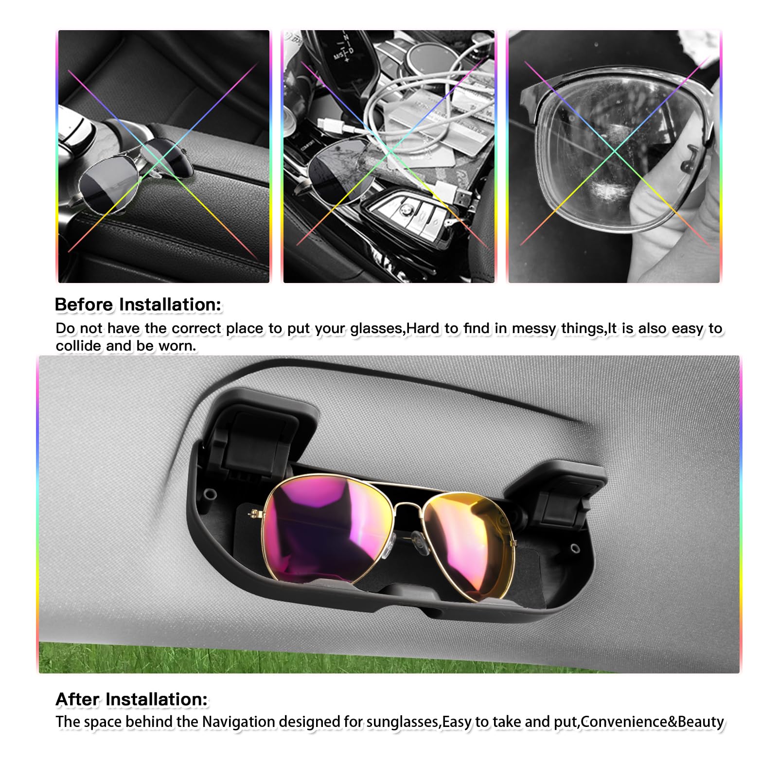 SKTU Custodia per Occhiali da Sole Compatibile con Peugeot 208 2008 308 3008 508 Materiale ABS (Nero)
