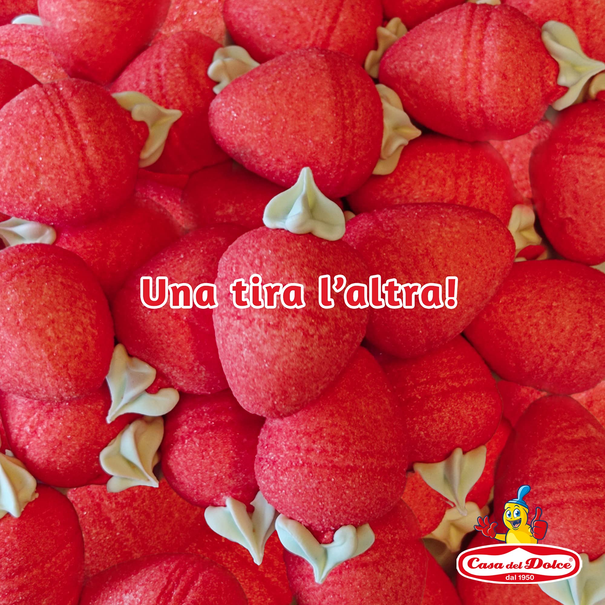 CASA DEL DOLCE Paquet XXL Fraises, Marshmallow à la forme et au Goût de Fraise 500 g, Doux et Délicieux, Made in Italy, Idées Cadeaux pour les Fêtes