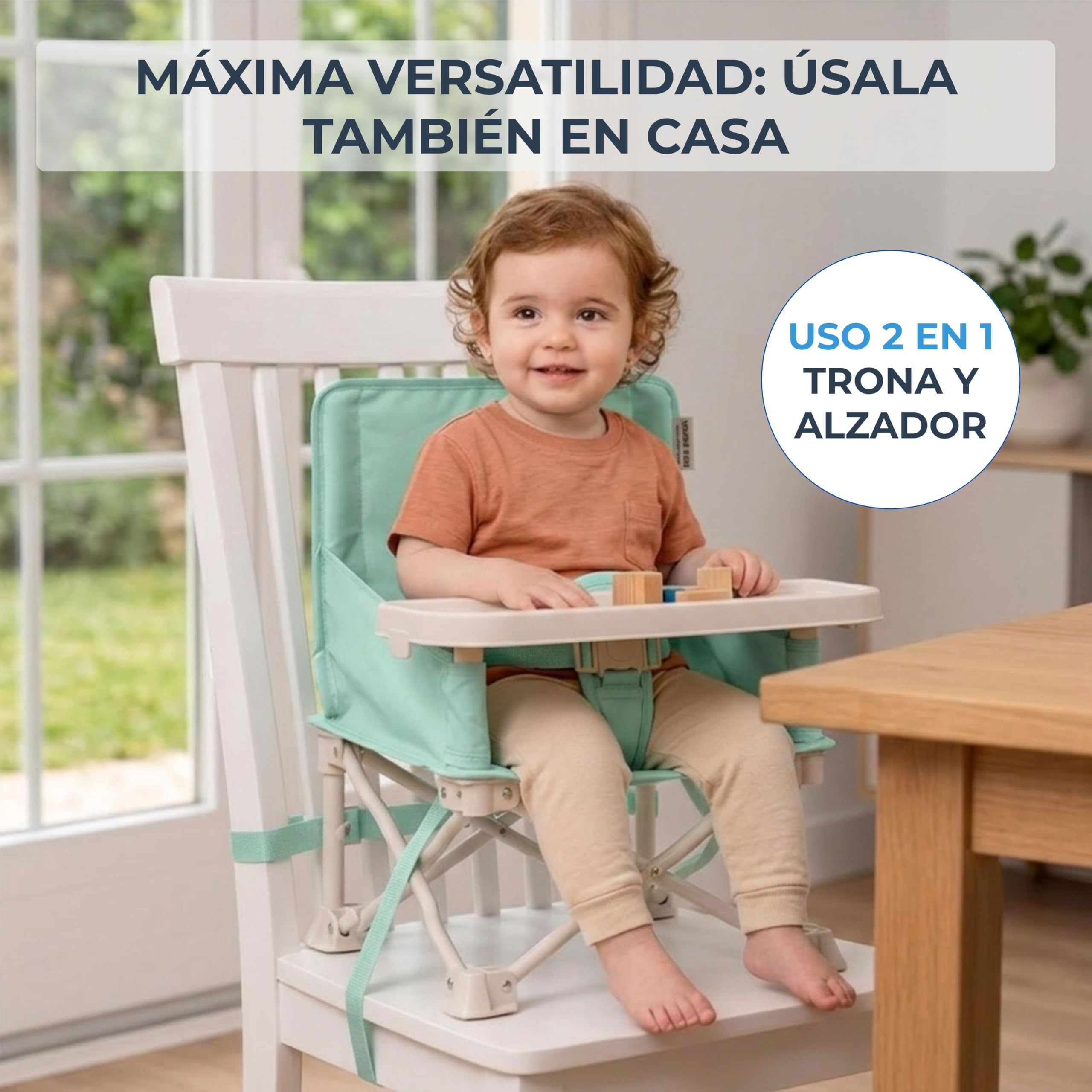 Silla Elevadora Portátil Infantil/Trona con Bandeja - Bebes 6 a 36 Meses (Mint)