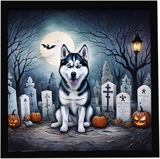 Caroline's Treasures Siberian Husky Spooky Halloween Framed Metal Print Bathroom, Kitchen, Office, Home Decor Wall Art Ready to Hang, Square, 8X8