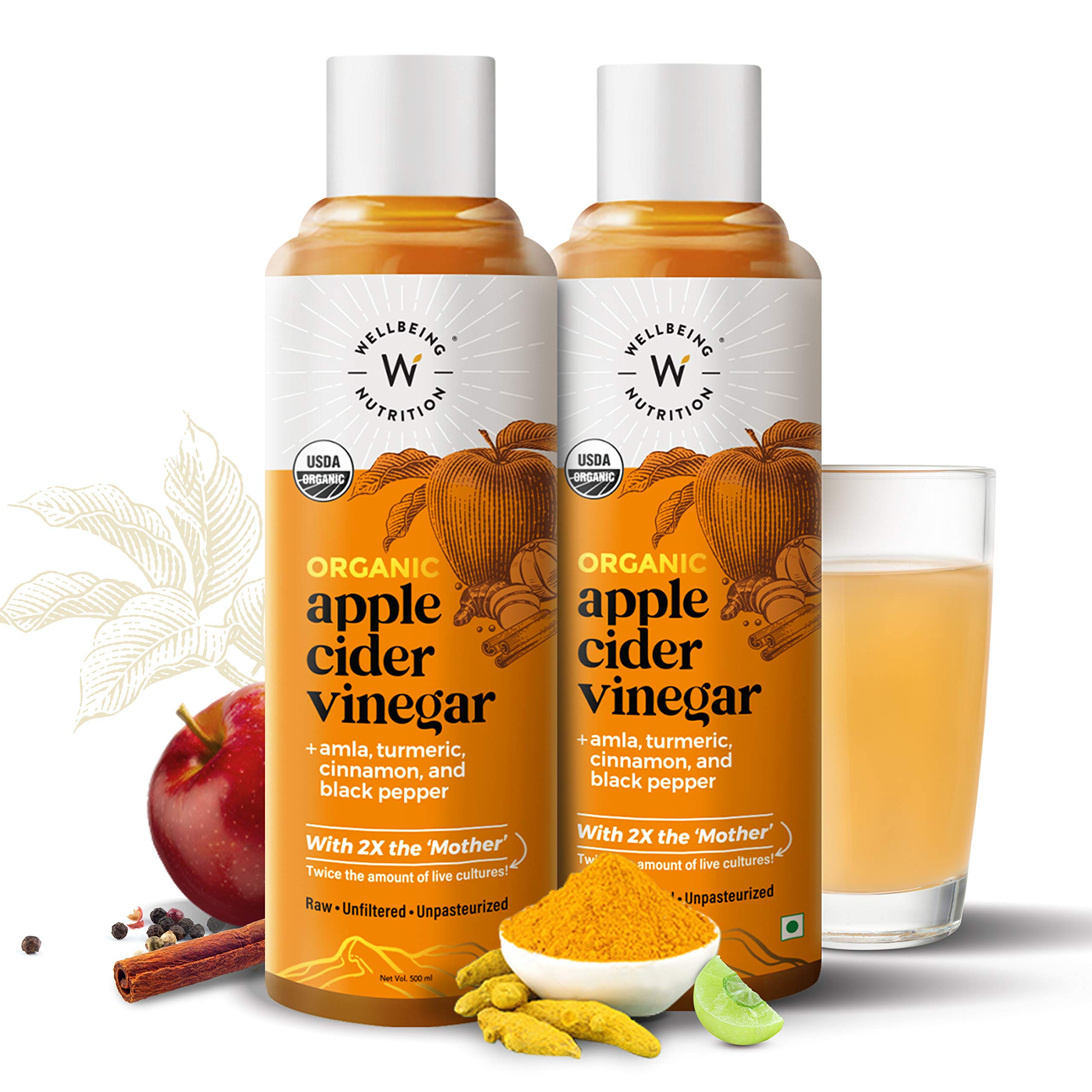 Wellbeing Nutrition Apple Cider Vinegar with Turmeric, Amla, Cinnamon and Black Pepper | Raw Unfiltered with 2X The Mother | Weight Management, Boost Immunity & Detox, Skin Health | 500ml - Pack of 2 (B08R3KLJ3Y) Amazon Price History, Amazon Price Tracker