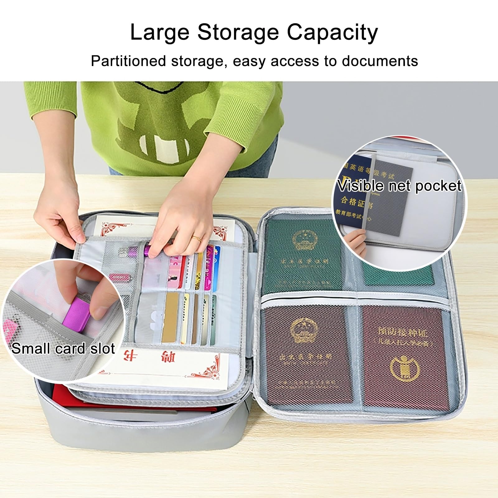 Bolsa Organizadora de Documentos con Cerradura de Código, Caja de Documentos Ignífuga, Bolsa de Almacenamiento de Archivos Portátil de 4 Capas para Viajes, Hogar, Oficina, Efectivo, Pasaporte(Black)