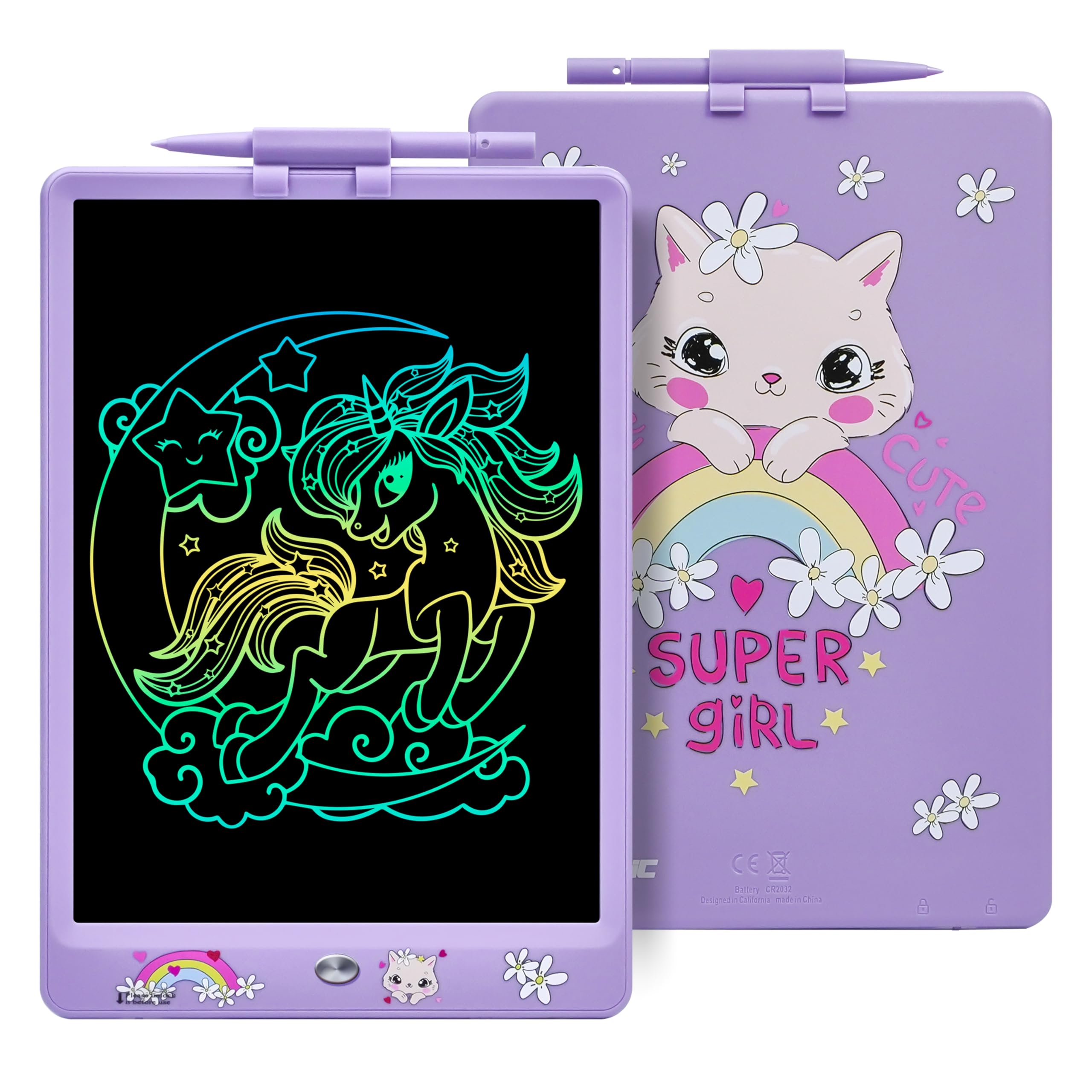 DYNASONIC (DYNA-PM Gatto) Tavoletta di scrittura LCD a colori da 10 pollici per bambini. Tavola da disegno magnetica. Giocattolo educativo. Regalo per bambini. Lavagna per bambini 2 3 4 5 6 7 8 anni