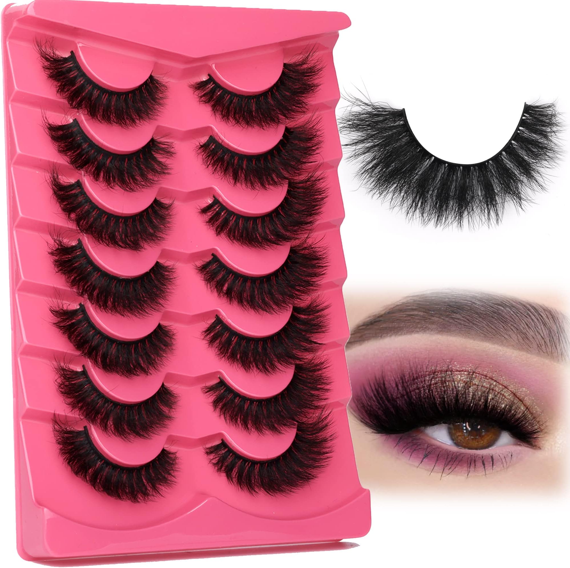 False Eyelashes Thick 8D Volume Wispy Faux Mink Lashes Cat-Eye 16 mm Dramatic Mink Lashes 7 Pairs Pack Eyelashes Multipack by FANXITON