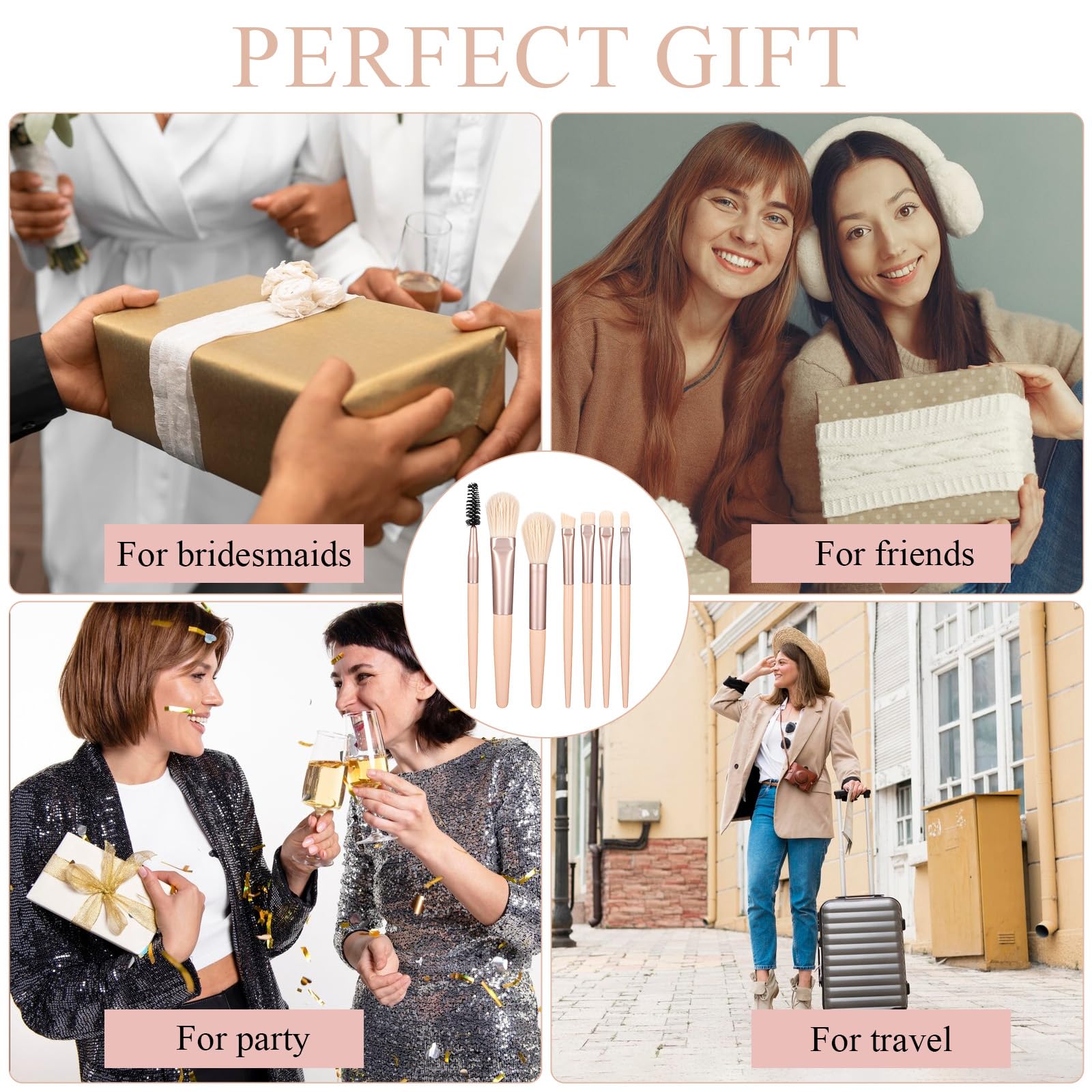 Set di 24 pennelli da trucco da viaggio per fondotinta, mini pennelli da trucco da viaggio, con borsa per il trucco, per donne e ragazze, bomboniere, addio al nubilato, festa nuziale, regalo per