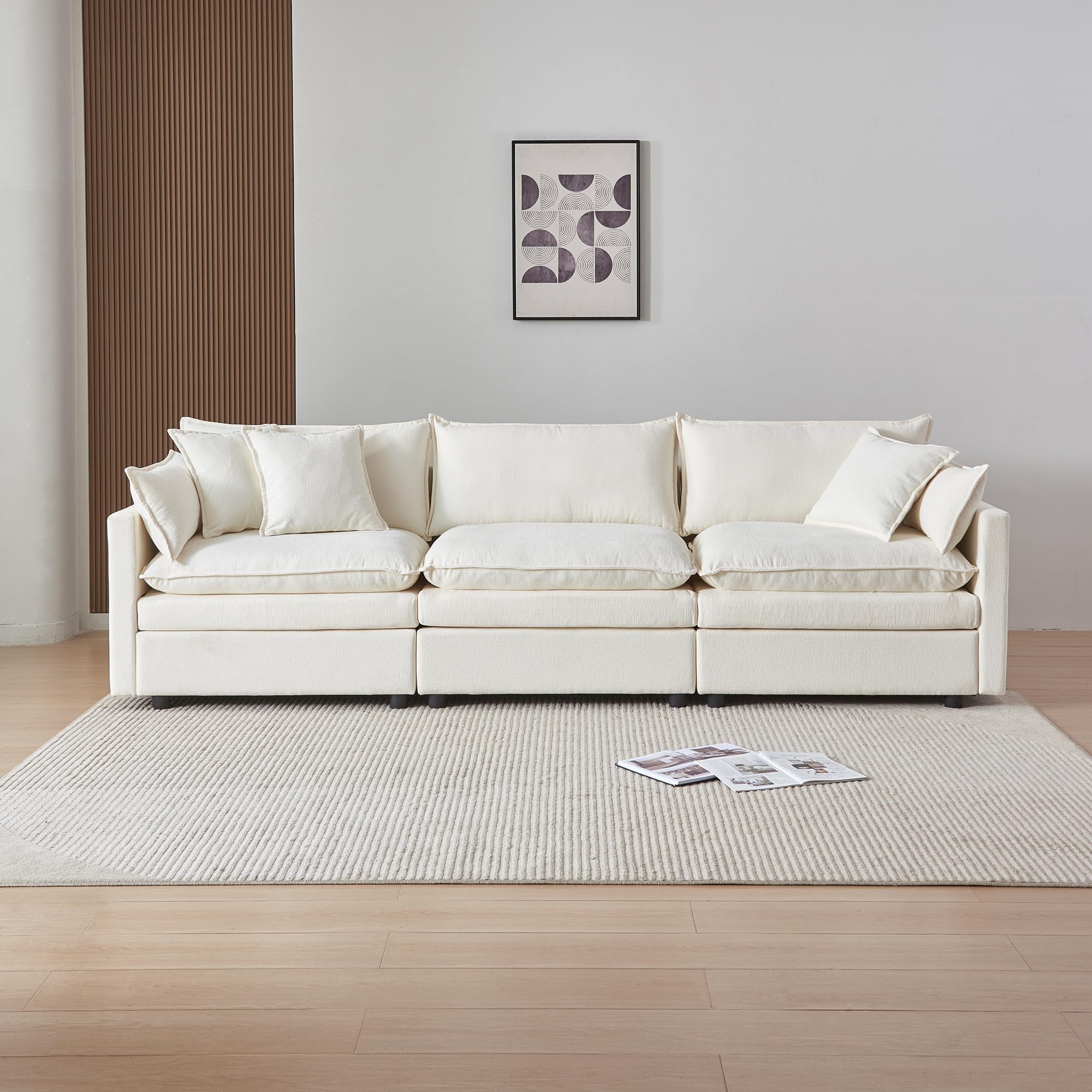 Softa Sofa, Cloudsofa, Kombination Sofa, Chenille-Stoff modernes L-förmiges Couch mit Chaiselongue, Ecksofa für 5 im Wohnzimmer, geeignet für Schlafzimmer, Wohnung, Büro Beige