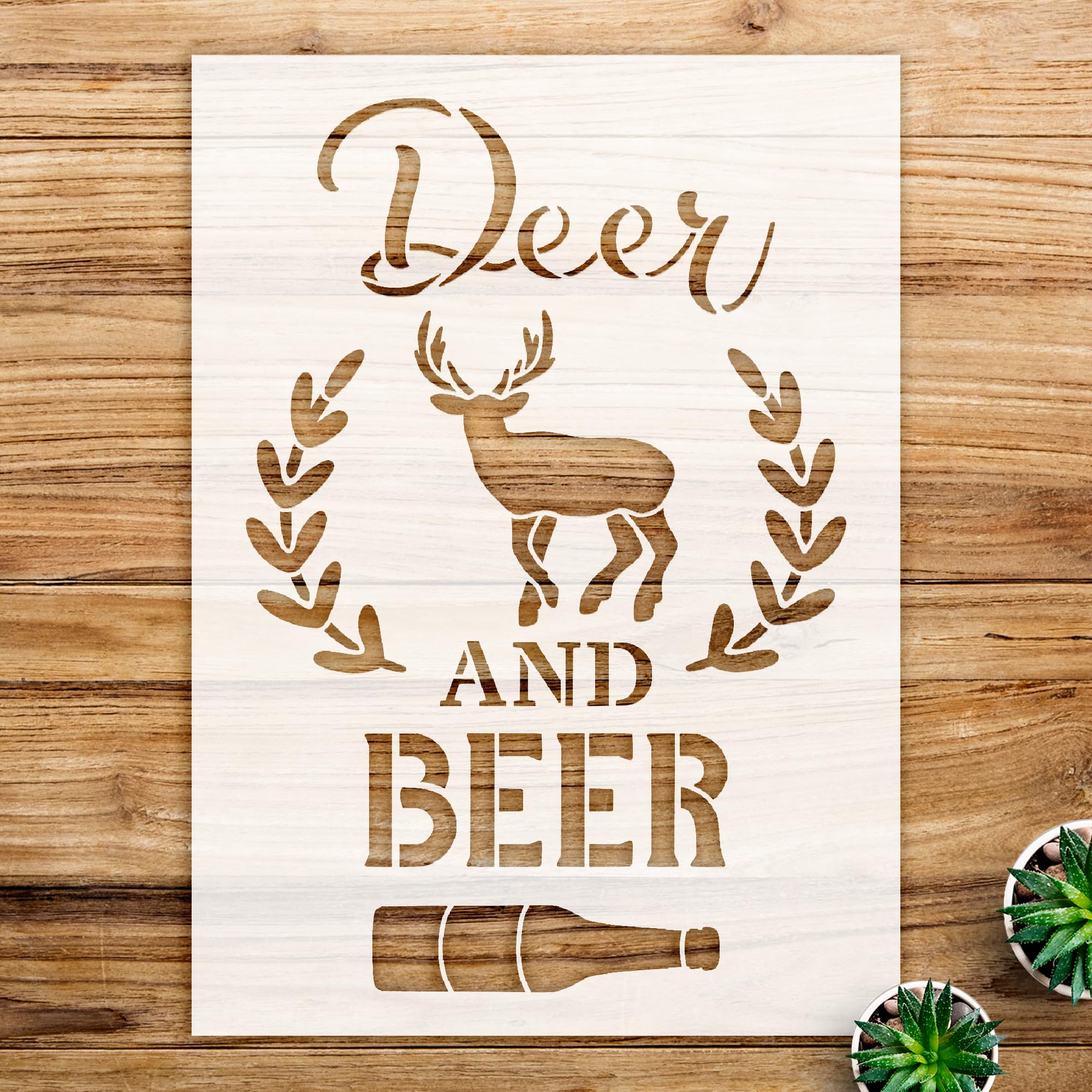 Deer and Beer Stencil Pattern for Home Decor and Crafts, Reusable Mylar Template, Ideal for Man cave, DIY Projects, and Country Hunting Themes - Size A3 (11.9