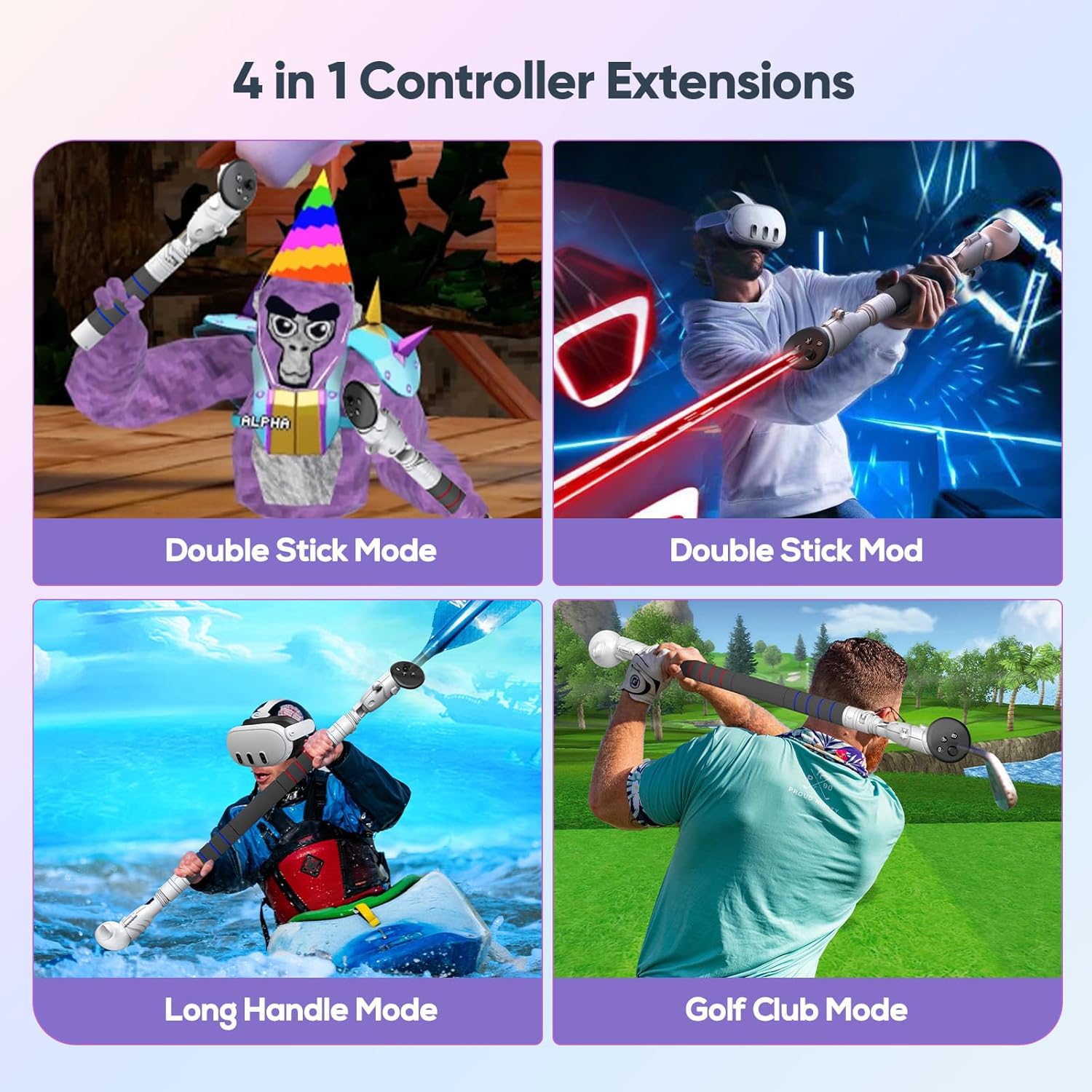 Handle Attachment Compatible with Meta Quest 3/3S/Oculus Quest 2/ Rift S VR Accessories 4-in-1, YUANHOT VR Gorilla Tag Long Arms Extension Grip, Compatible with Beat Saber/Golf Club Game - Image 4