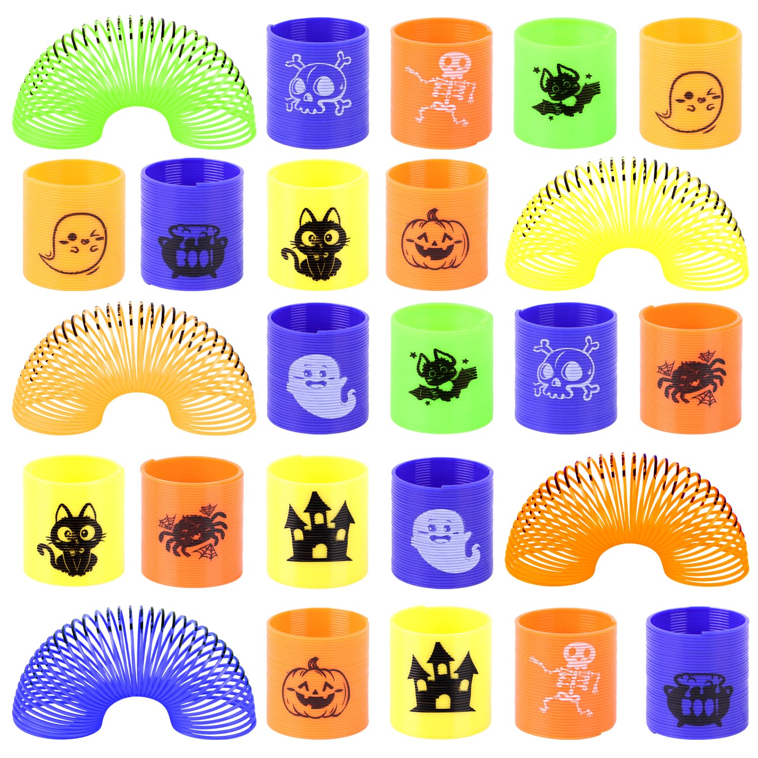 SULOLI 50 PCS Halloween Coil Springs for Kids, Halloween Theme Spring Toys for Halloween Party Goodie Bag Stuffers Treat Bag Gifts
