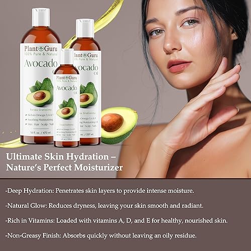 Miniatura 3 de Aceite de aguacate de 16 onzas líquidas prensado en frío, 100% puro, natural portador para el crecimiento de la piel, la cara y el cabello. Perfecto