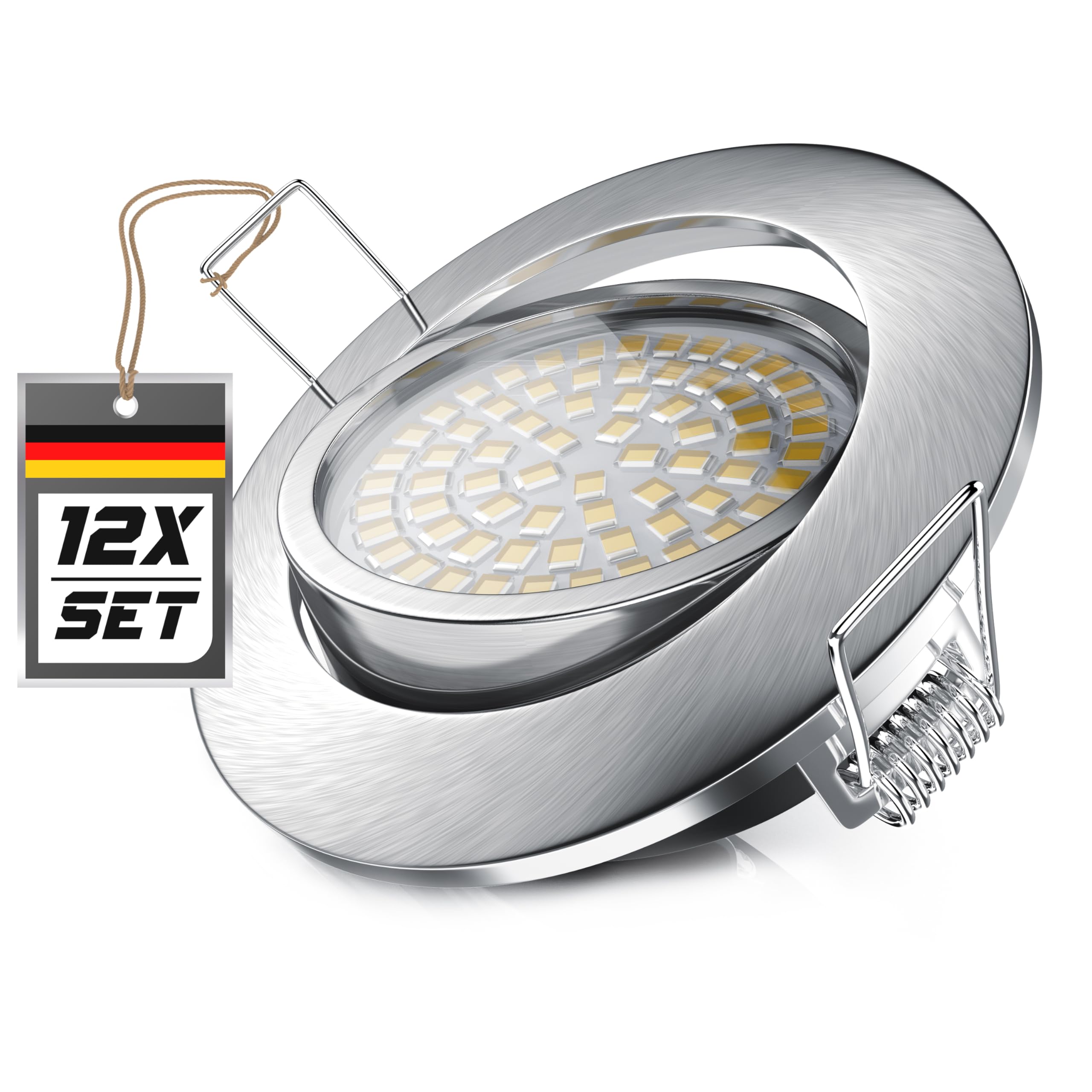 Brandson - 12x LED Deckenspot dimmbar und schwenkbar - Ultra Flache Spots Einbauleuchte - Einbauspot Deckenstrahler - Slim Aluminium Rahmen Edelstahl Optik - Abstrahlwinkel 120 Grad - 230V