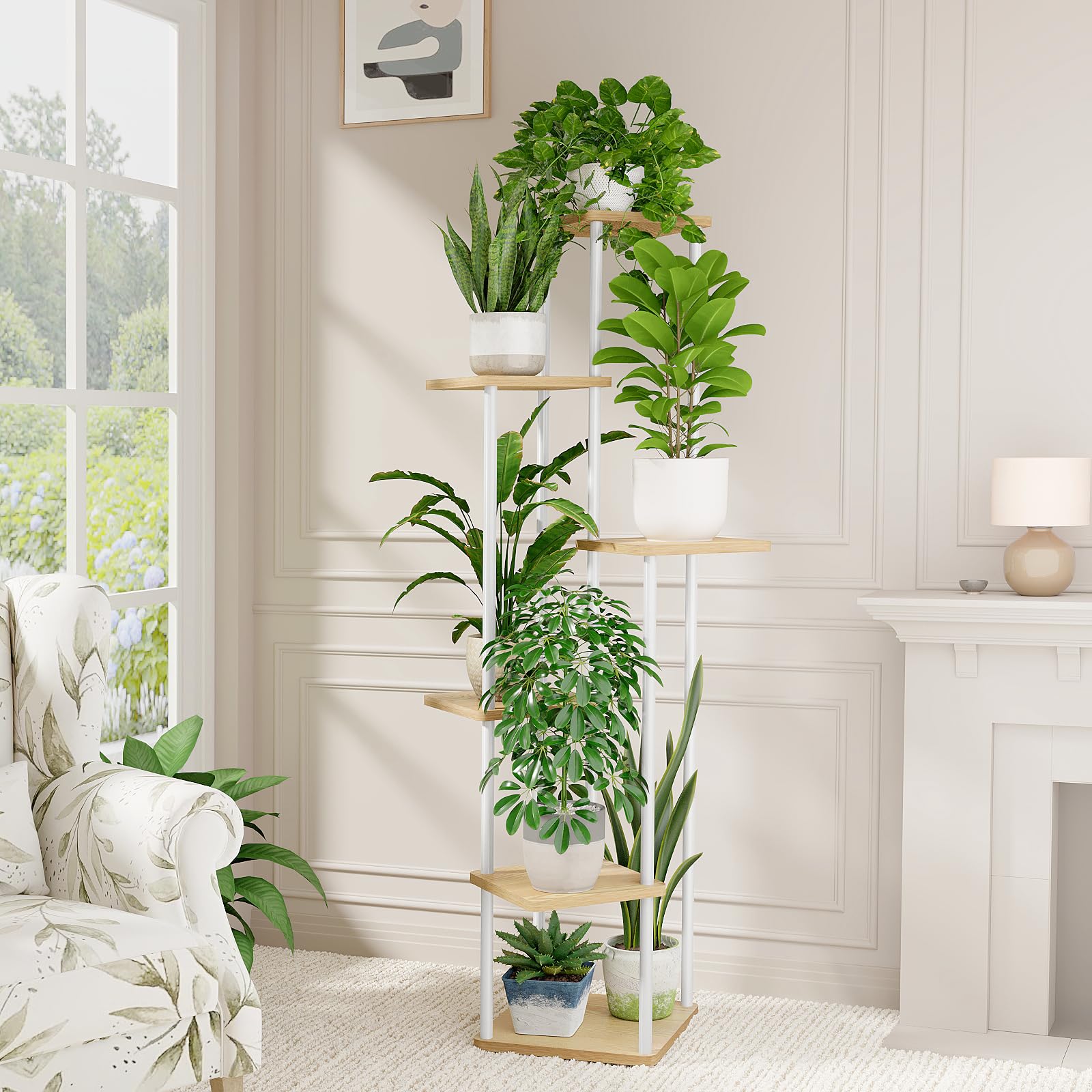 Support à Plantes En Bambou 6 Niveaux – Pour Intérieur, Balcon, Fenêtre – Design élégant Et Stable – Jusqu’à 6 Pots – Décoration Salon, Chambre