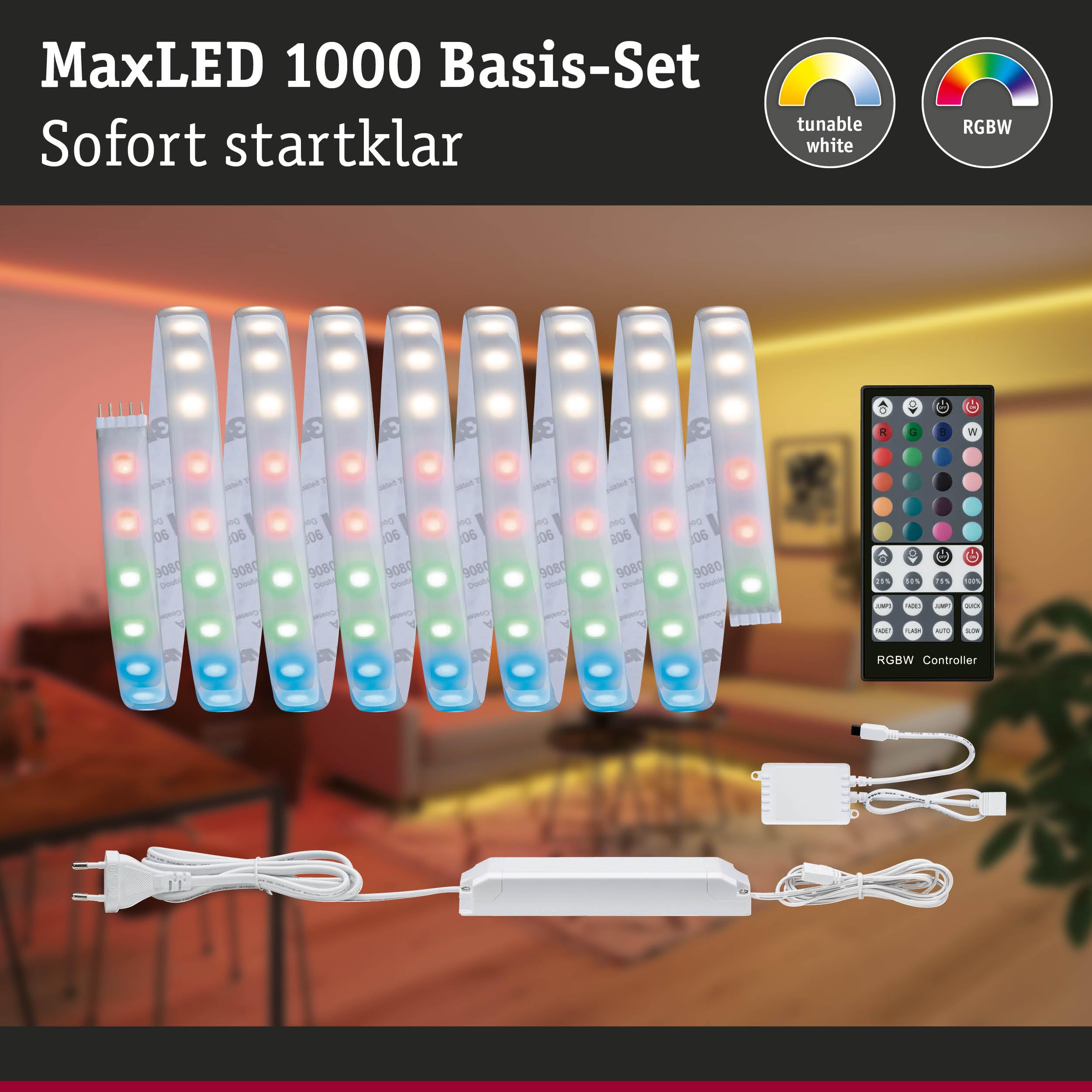 Paulmann 70529 MaxLED 1000 LED Strip RGBW Basisset IP44 33W 1000lm/m dimmbar 3m Silber Kunststoff 72LEDs/m 75VA