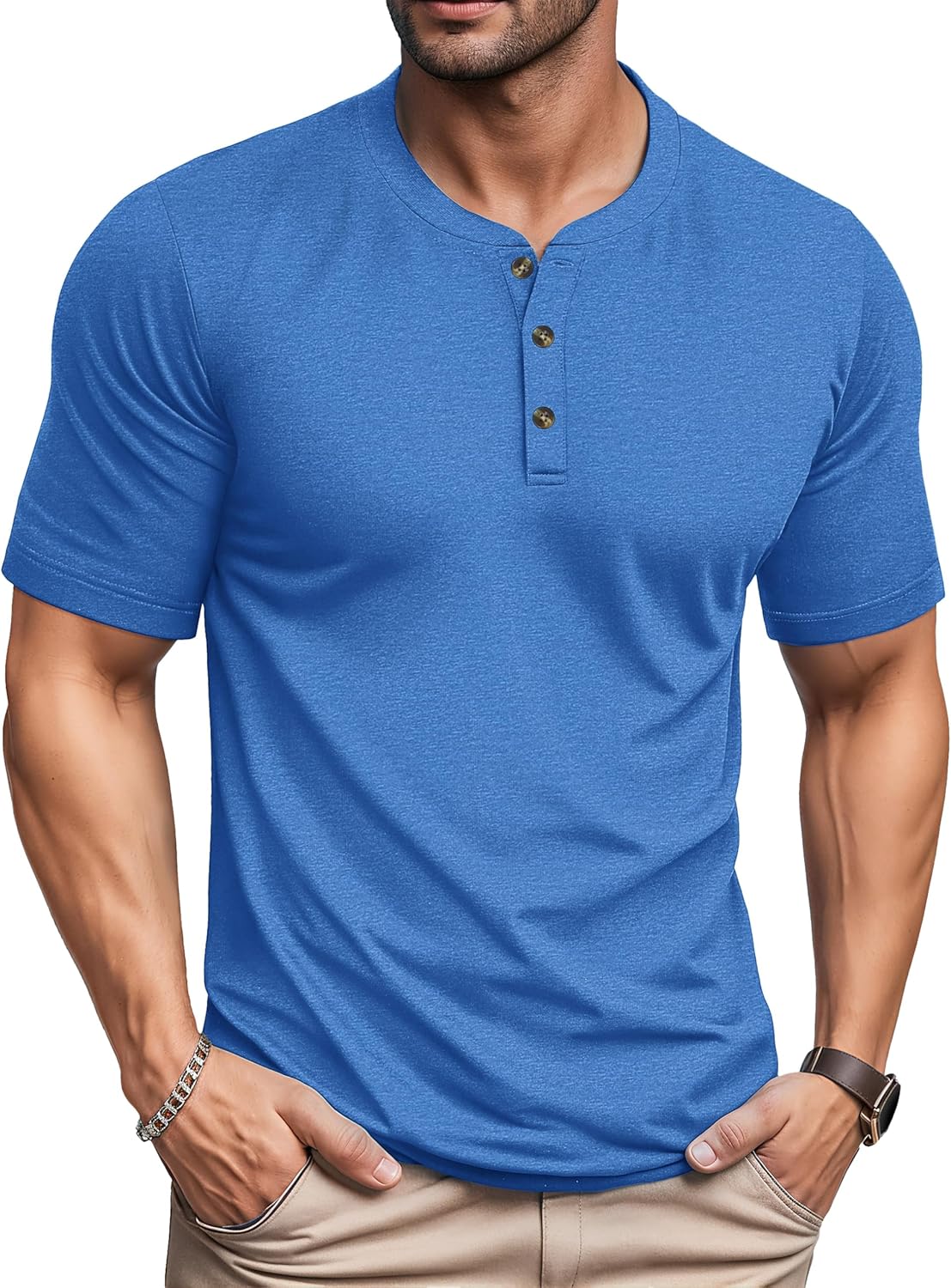 MAGCOMSEN Men's Henley Short Sleeve Shirt Cotton Lightweight 3 Button Tops Vintage Casual Summer Shirt Soft Fashion