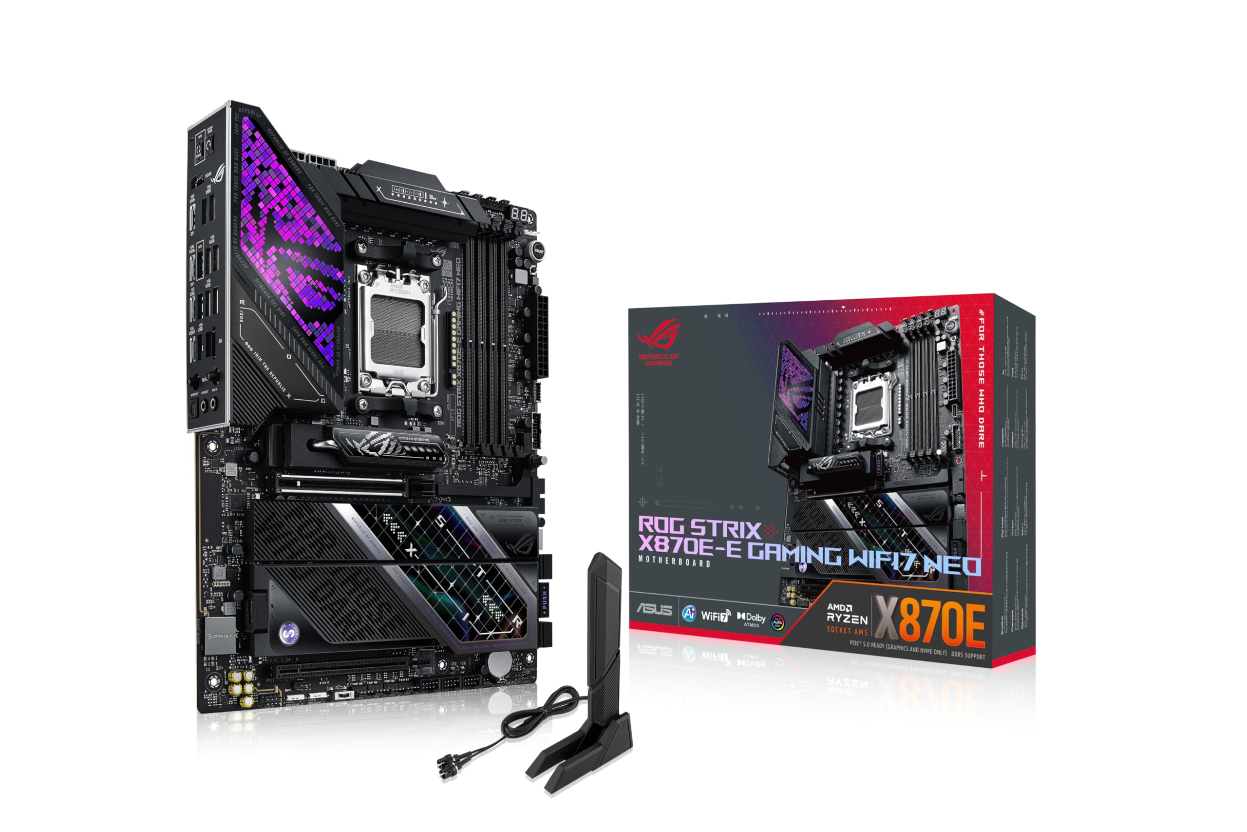 ASUS ROG Strix X870E-E Gaming WiFi7 Neo AMD ATX Mainboard | AMD AM5, 18+2+2 Leistungsstufen, DDR5, 5x M.2 Steckplätze, M.2 Q-Release, PCIe 5.0, 2x USB4, USB 10Gbps Typ-C, Aura Sync RGB