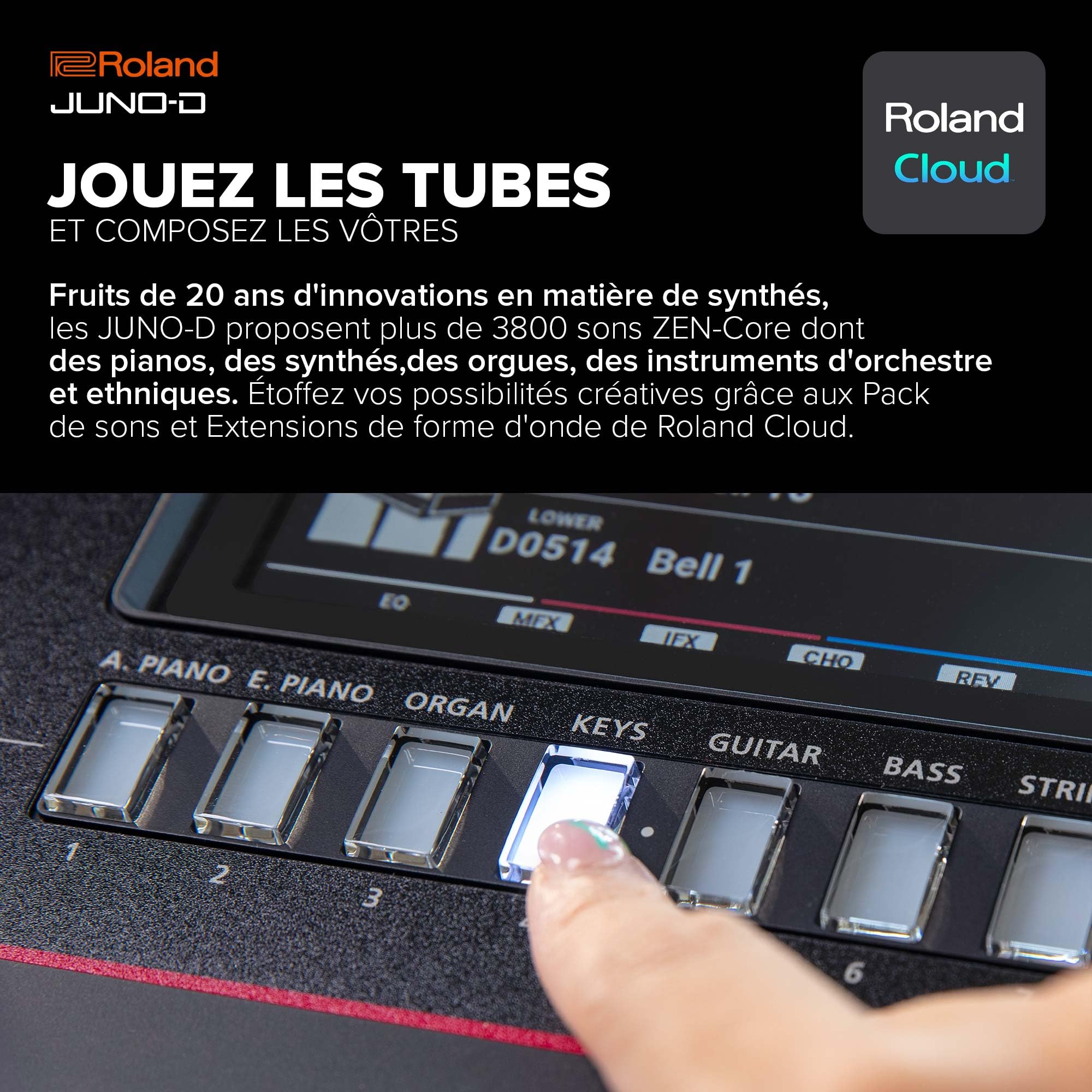 Synthétiseur JUNO-D6 Roland | Clavier à 61 touches à action de synthé | Générateur ZEN-Core avec plus de 3800 sons intégrés | Outils créatifs intuitifs | Audio/MIDI par USB-C