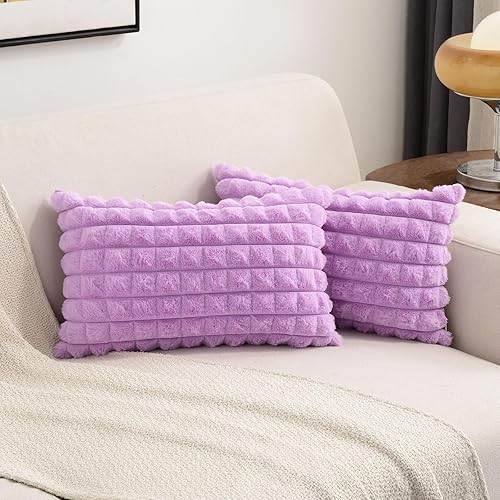 Miniatura 120 de FUTEI Juego de 2 fundas de almohada decorativas color camello de 18 x 18 pulgadas, fundas de cojín cuadradas, piel sintética de conejo esponjosa