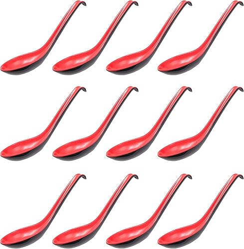 Miniatura 7 de Comicfs Cucharas de sopa asiáticas 12 piezas, 12HSP-B, cucharas de sopa japonesas grandes, cucharas de sopa de fideos de arroz soba, cuchara de sopa