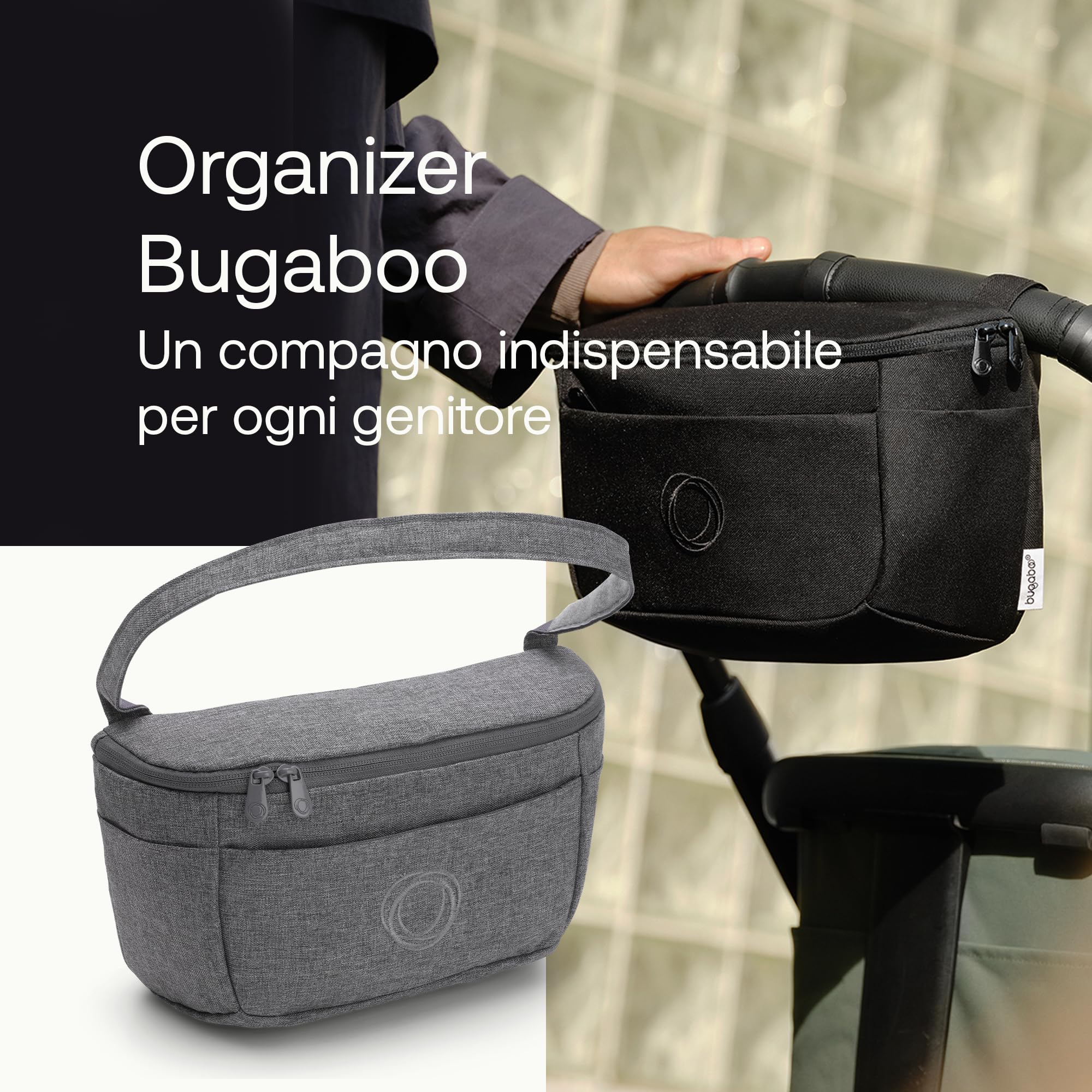 Bugaboo Organizer Multitasche Passeggino, Compatto e con Tasche Facili da Raggiungere, Accessorio Indispensabile per gli Oggetti Essenziali del Tuo Bambino, in Grey Melange