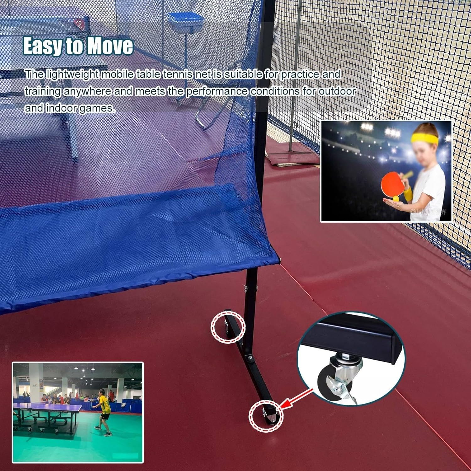 卓球ボールキャッチネット ホイール付き ボールコレクター サイド