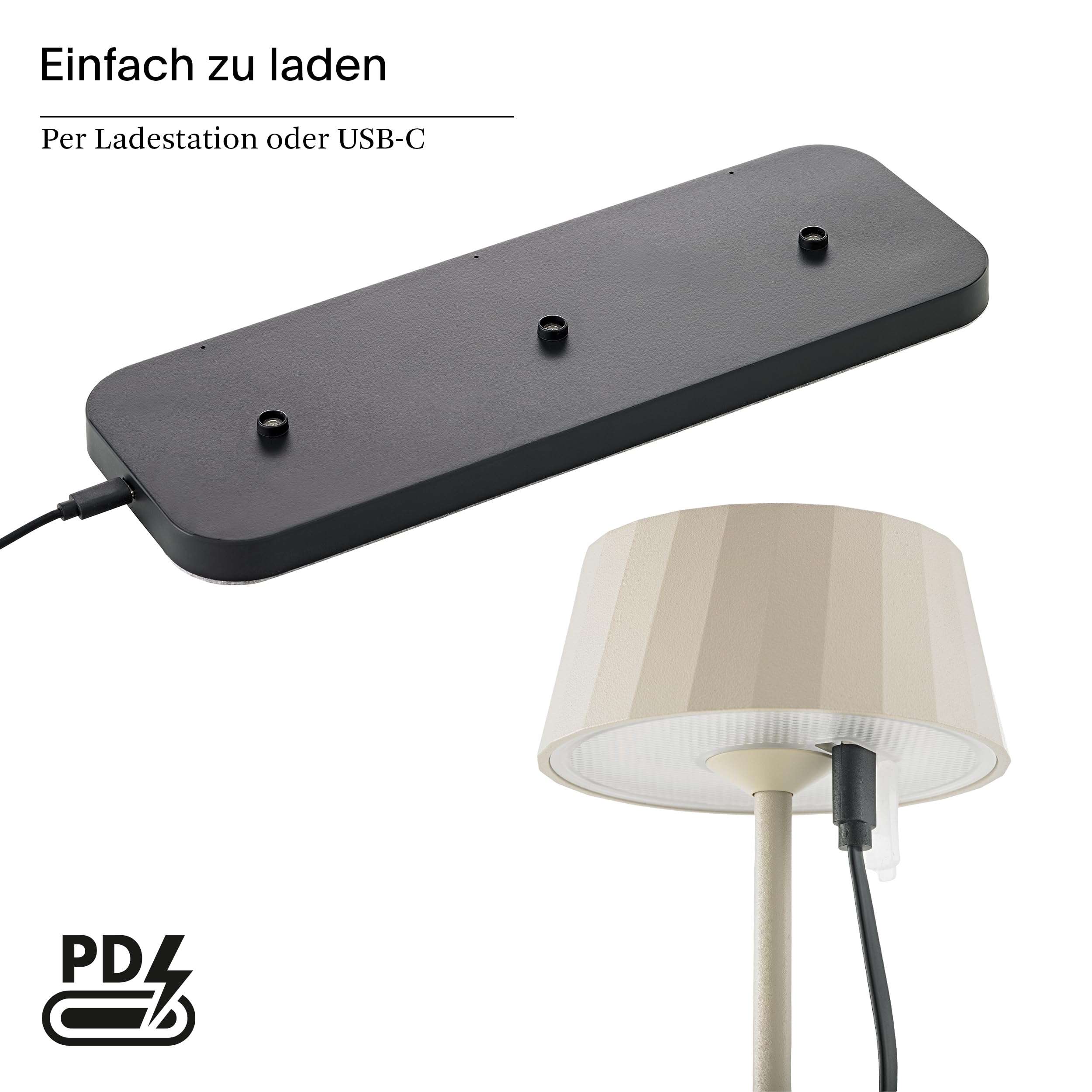 SIGOR Facetta 3er-Set dünenbeige inkl. Ladestation - LED Akku-Tischlampe dimmbar & kabellos mit FlexMood (2200K/2700K), bis 12h Leuchtdauer, USB-C Ladefunktion, IP44 Outdoor & Indoor