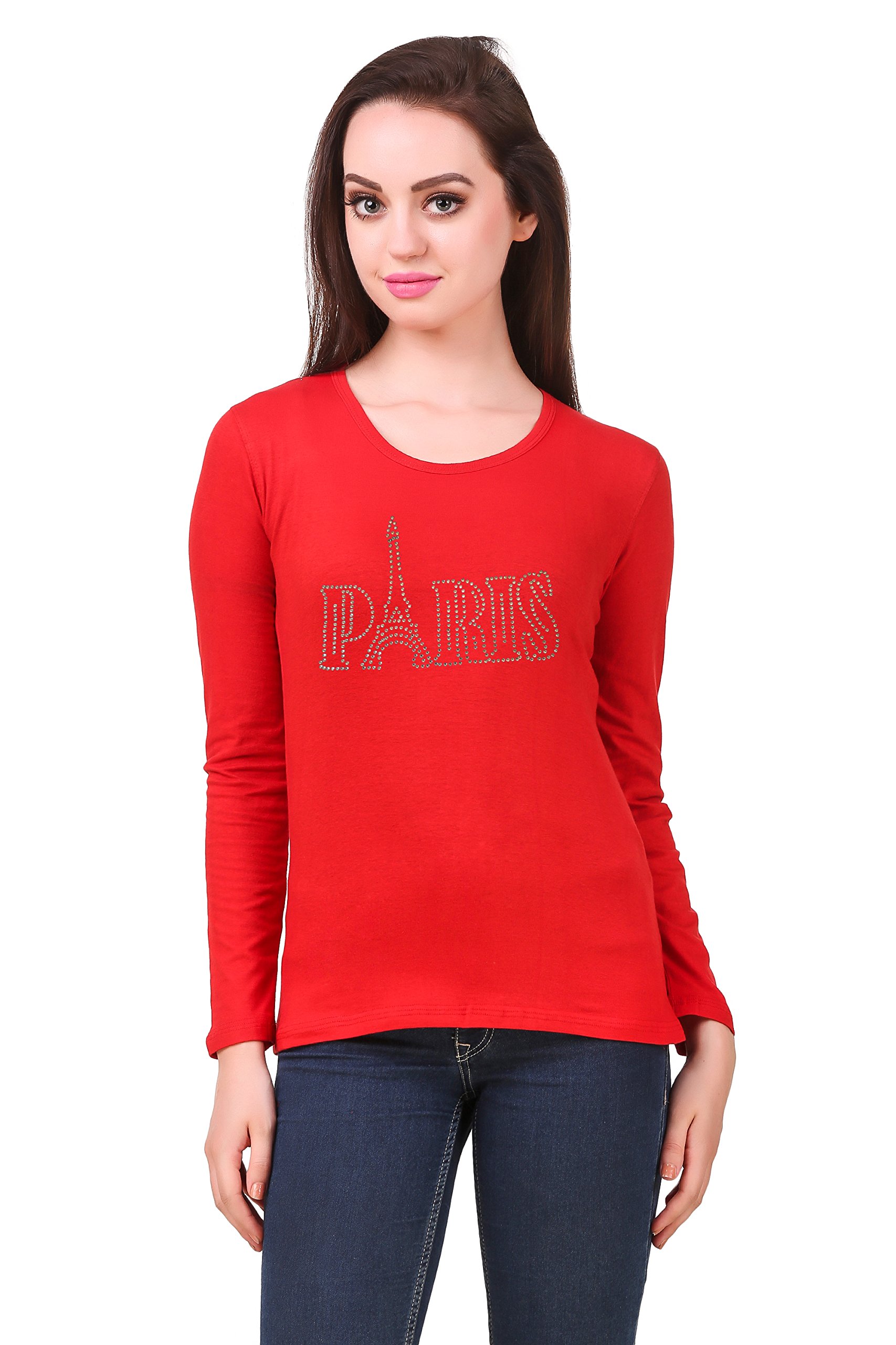 Vibhinta Solid Women's Round Neck RED T-Shirt