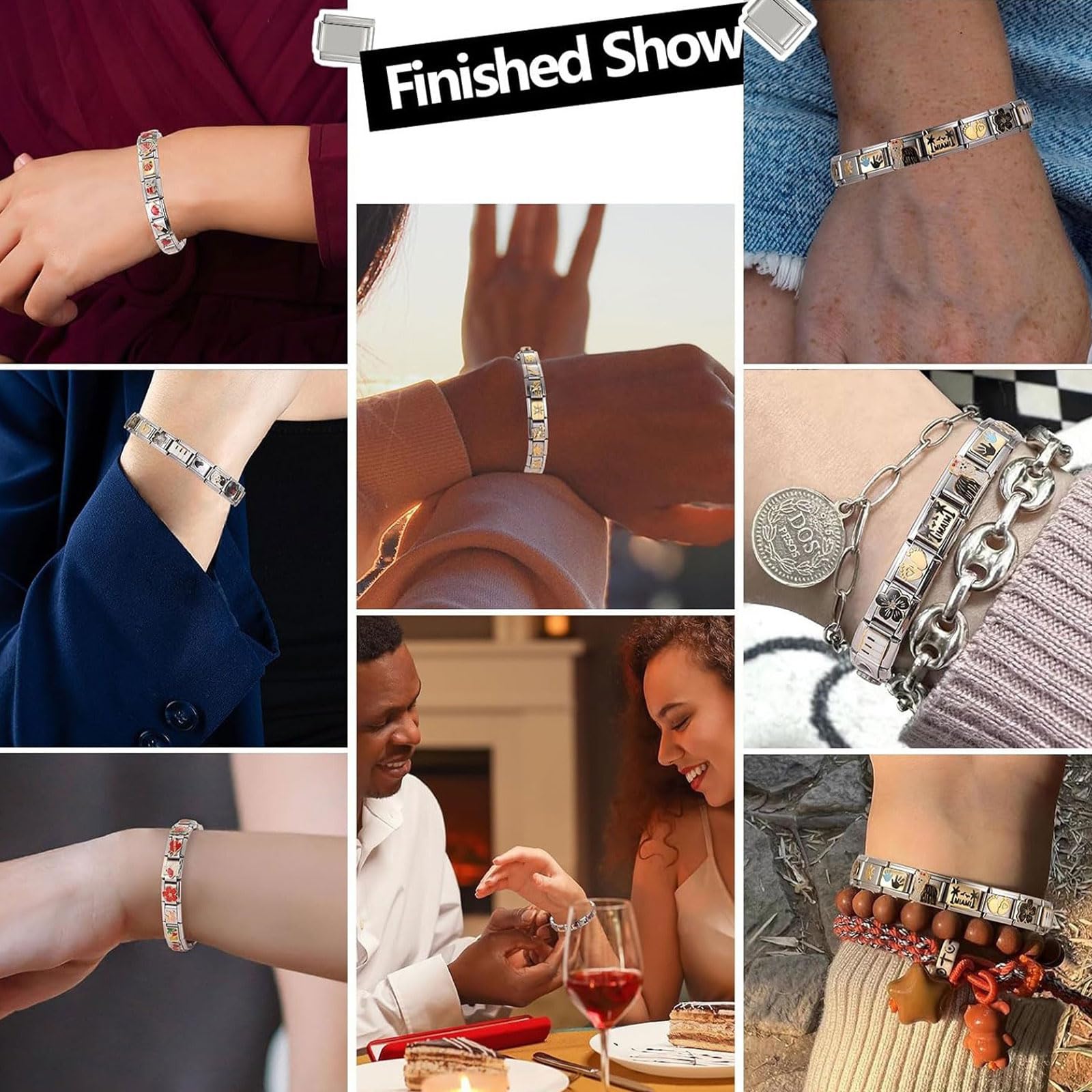 Generisch Von 100 italienisch inspirierten Charm Armbandmodulen aus Edelstahl, austauschbaren Modulen, Gliedern, Schmuckherstellungszubehör, Modeaccessoires für Männer und Frauen