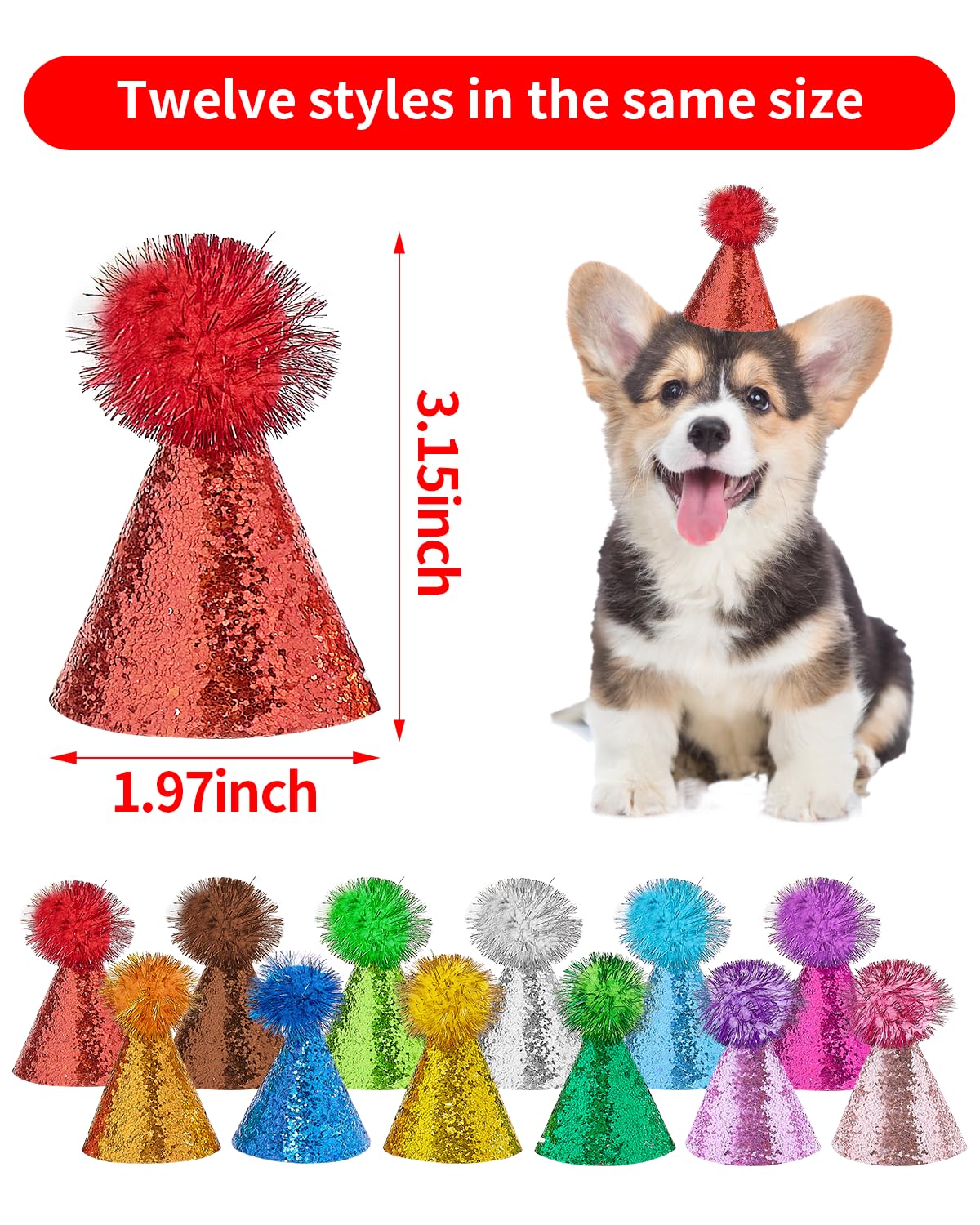 PET SHOW 12 Pack Mini Small Dog Hats Cat Birthday Party Hat Rabbit Hats for Stuffed Animals Holiday Wedding Puppies Kittens Costume Accessories