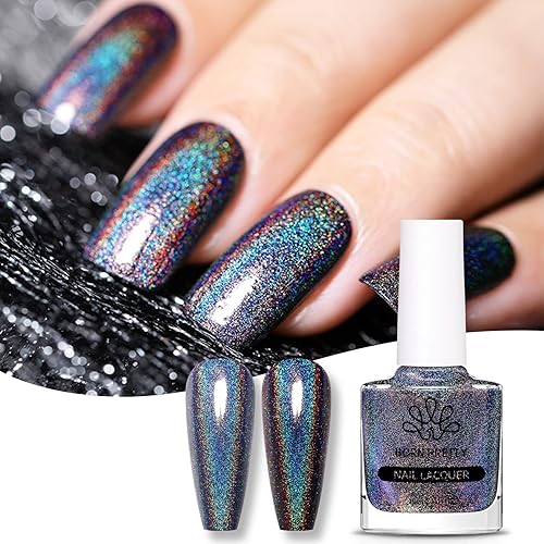 Miniatura 8 de Born Pretty Esmalte de uñas holográfico negro brillante esmalte de uñas en barra 0.3 fl oz 1 unidad