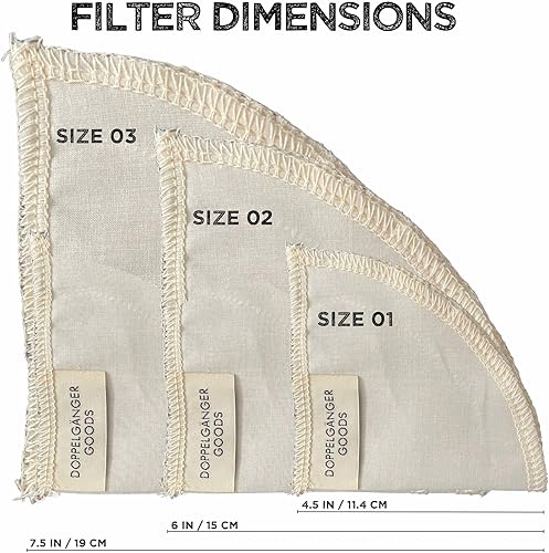 Miniatura 7 de Paquete de 2 filtros reutilizables de algodón orgánico para verter sobre cono Hario V60  Filtro para cafetera Pourover de cerámica vidrio gotero de