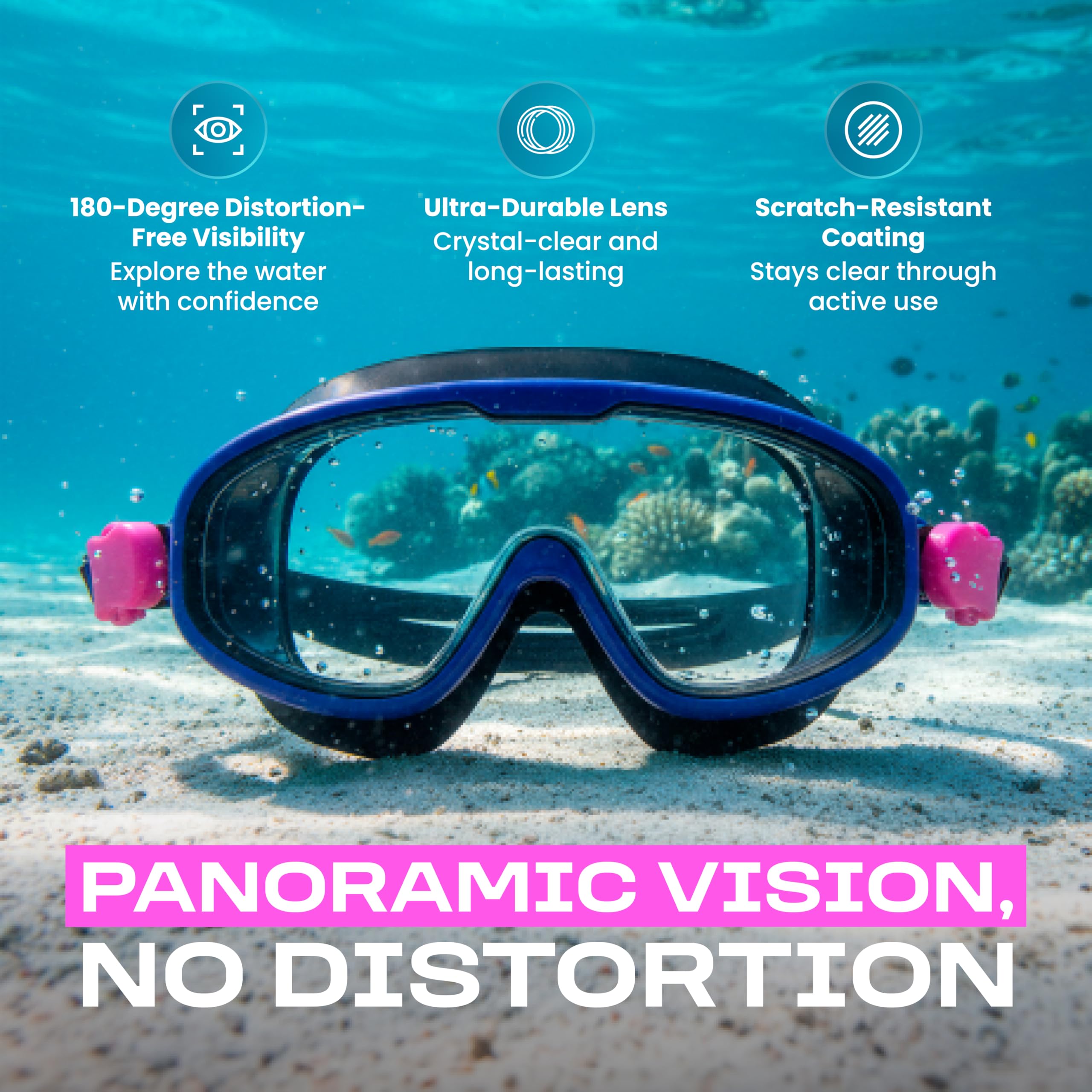 Clear'r SPLASH Jr - Maschera da nuoto per bambini, anti-appannamento, protezione UV, ampia visuale a 180°, vestibilità regolabile, per bambini dagli 8 anni in su