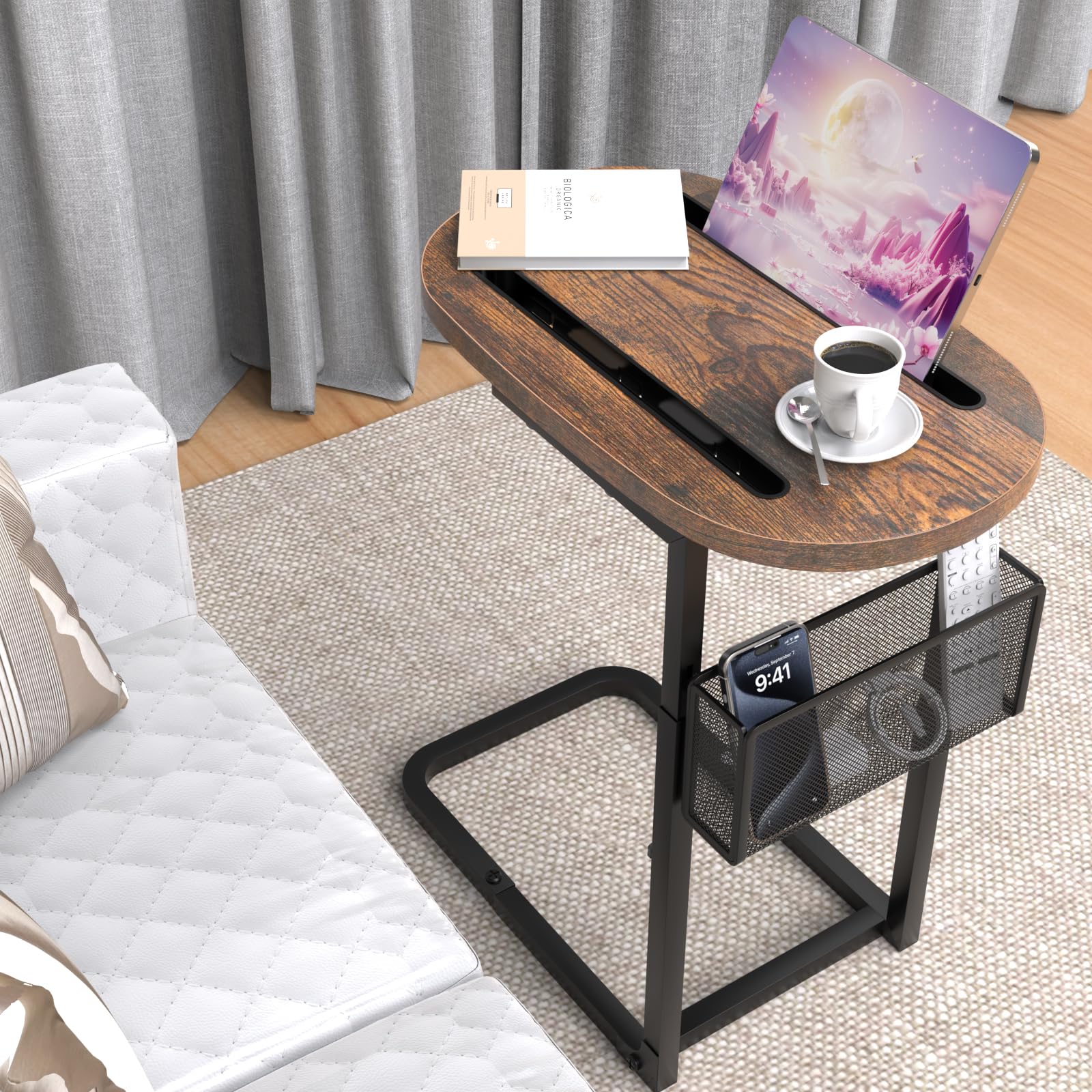 Couch Arm Table Tv Tray Table Adjustable Height With Storage