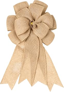 Large Bow for Wreath, 14.9 x 9 Inches Burlap Rustic Tree Topper, Farmhouse Decorations for Home, Already Made Easter Wreath Bow