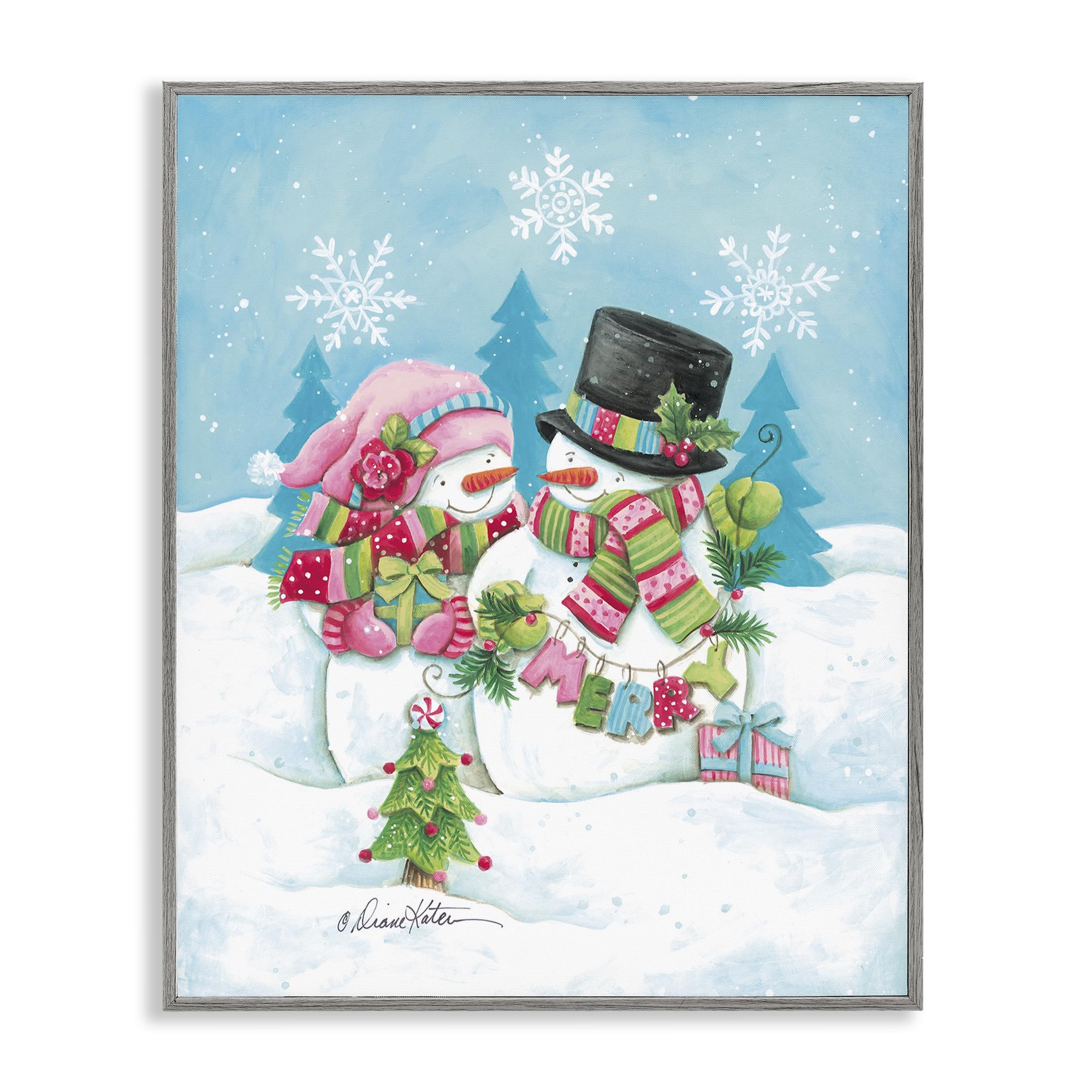 Bonshommes de neige gris Diane Kater Stupell Industries tableau vintage déco hiver