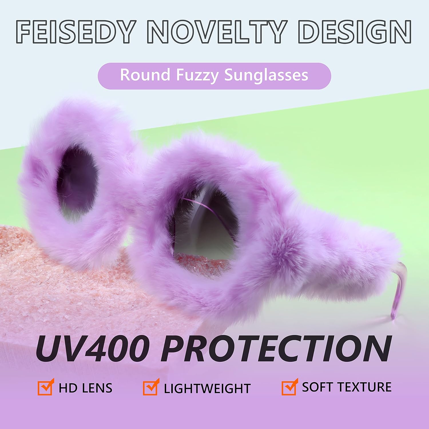 FEISEDY Women Plush Fuzzy Cat Eye Sunglasses Punk Soft Velvet Shades Ladies Handmade Party Masquerade Eyewear B2877 - Image 5