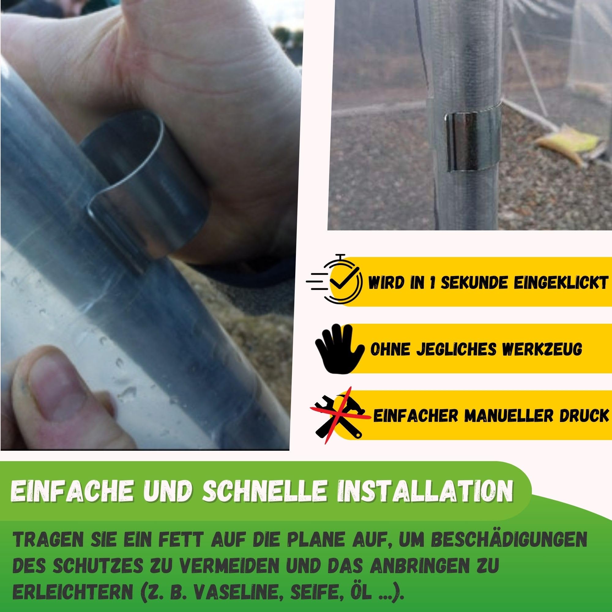 JARDEN© Set mit 40 Gewächshaus Klammern 25mm - Verzinkte Clips für Gewächshäuser - Metallklammern für Folien, Zubehör Gewächshaus - Sturmsichere Befestigung