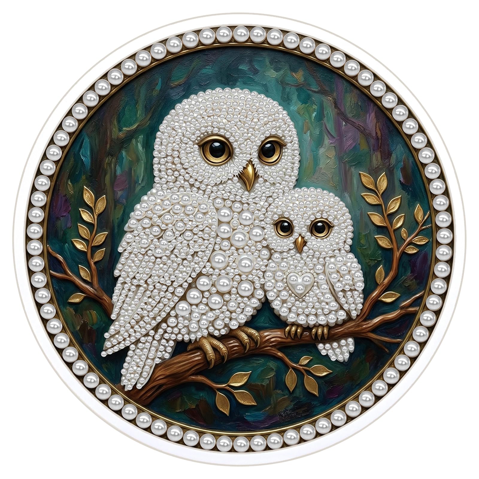 POETRYDRAW Two Owls DIY Pearl Painting Kit with Round Frame & Tassel 9.25x9.25inch Pearl Painting Art Kits Pearl Dot Painting for Adults Beginners Home Wall Decor