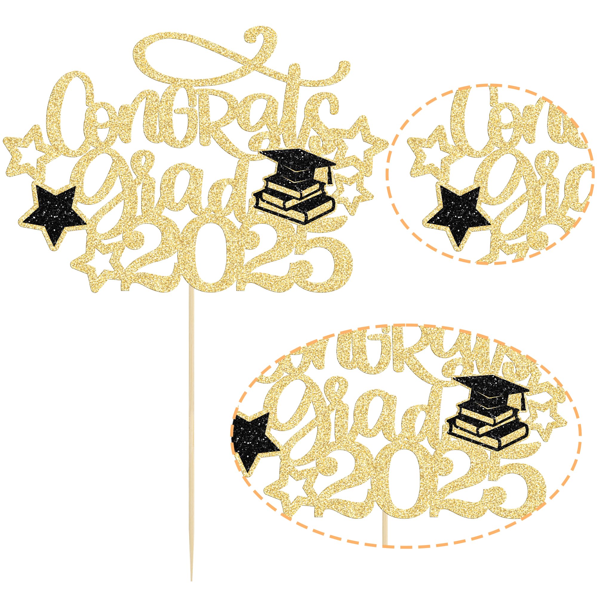 Gyufise 1Pc Congrats Grad 2026 Cake Topper Glitter Star Class of 2026 Graduation Cap Cake Pick for 2026 Graduation Theme Party Cake Decorations Supplies Gold - Image 3