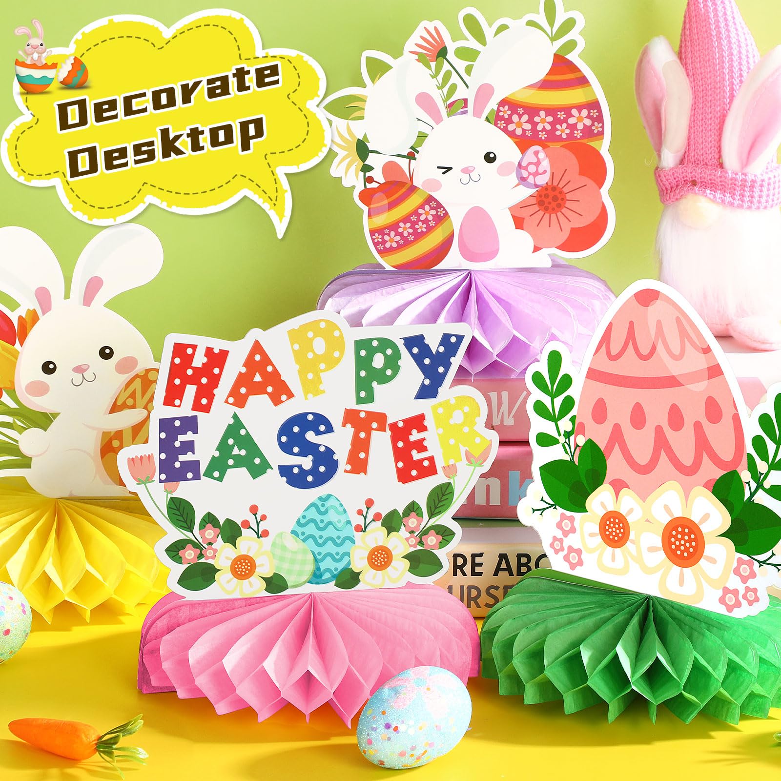 4 Piezas De Conejo De Pascua, Arte De Papel, Centros De Mesa | Cuotas, image size:1600x1600