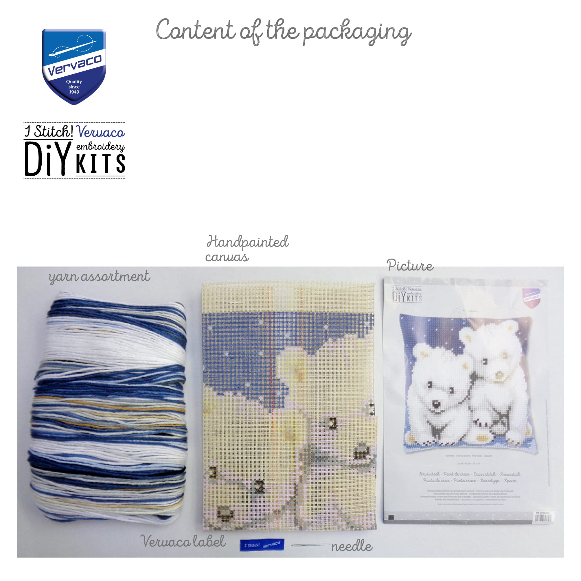VERVACO Kit Cuscino Punto Croce ORSI POLARI Set Ricamo Principianti Cuscini Gobelin Decorativi ca. 40 x 40 cm Accessori per Lavoretti Creativi DIY Casa Decor Hobby Adulti Cross Stitch