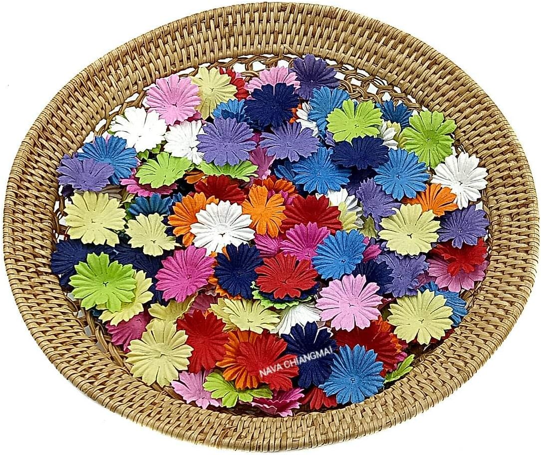 NAVA CHIANGMAI 100 pcs Daisy Mulberry Paper Flower Petals Artificial Craft Scrapbooking Embellishment,Wedding Supply Accessory DIY,Assorted Color Petal Flower (Mixed Color)