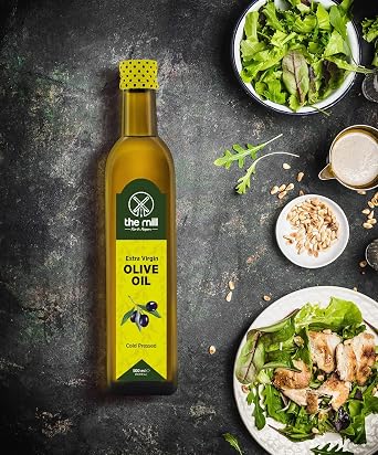 The Mill Natural Extra Virgin Olive Oil 500 ml Glass Bottle - Cold Pressed - 100% Natural - International Flavor Institute 2021/2022/2023 Outstanding 3 Star Flavor Award - Suitable for Salads and Dishes - Acidity ≤%0.8 - Suitable for Vegans