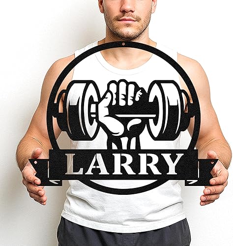 Miniatura 32 de Letrero de metal para gimnasio, decoración de sala de entrenamiento, arte de pared motivacional para levantamiento de pesas, centro de garaje en