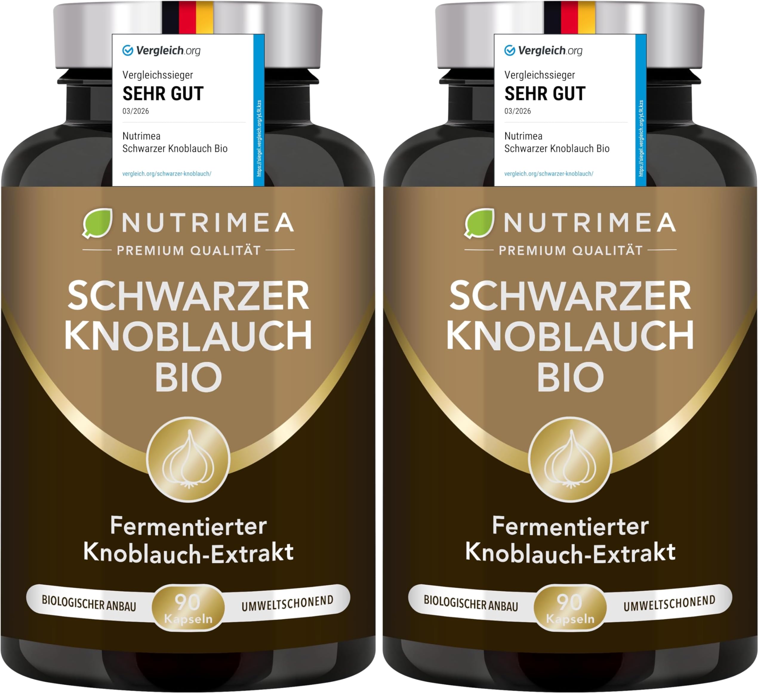 Schwarzer Knoblauch Bio - Reiner Extrakt fermentiert - Mit S-Allyl-Cystein - Hochdosiert Kapseln - Veganes Produkt - Nutrimea - Premium Qualität (Packung mit 2)