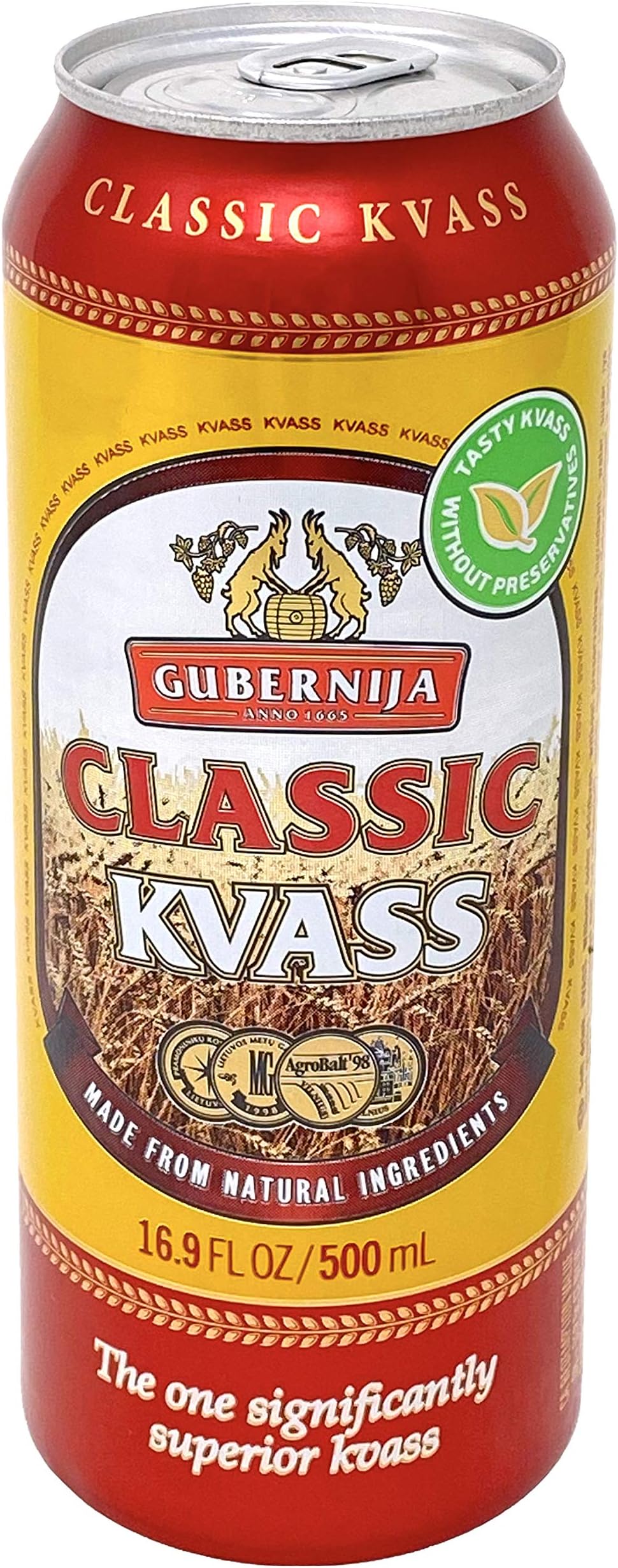 Gubernija Classic Kvass 16.9 fl oz ~ 500 ml Pack of 6 Cans