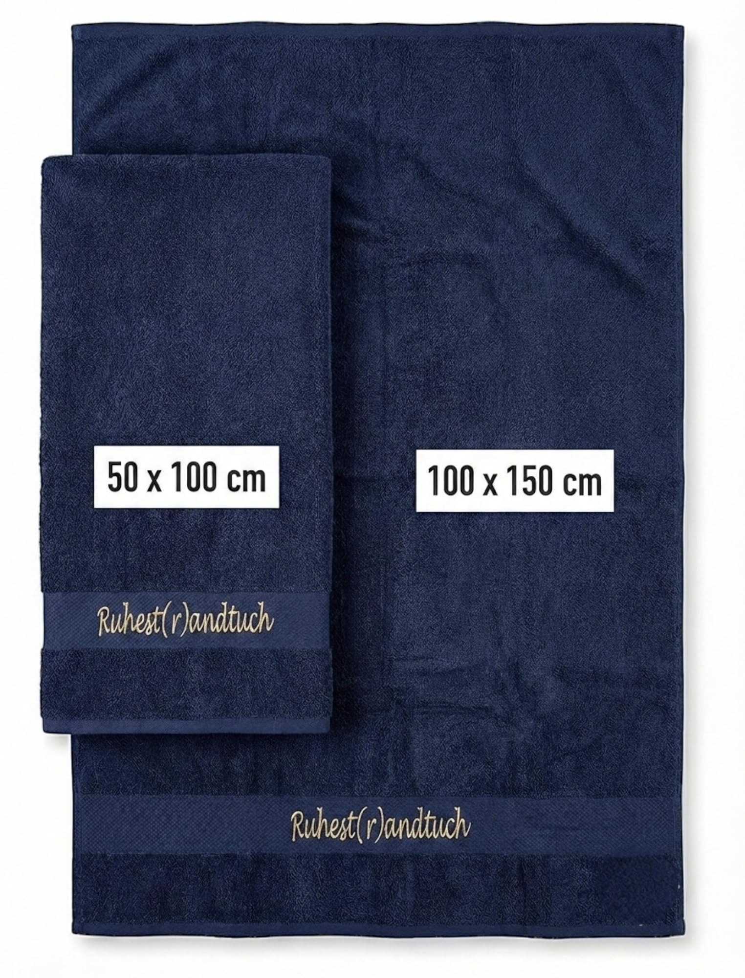 Arthi® Geschenk zum Ruhestrand Bade- Duschtuch inkl. Stickerei Ruhest(r) andtuch100% Baumwolle 50x100cm / 100x150cm nützliche Geschenke (Marineblau, 100x150)