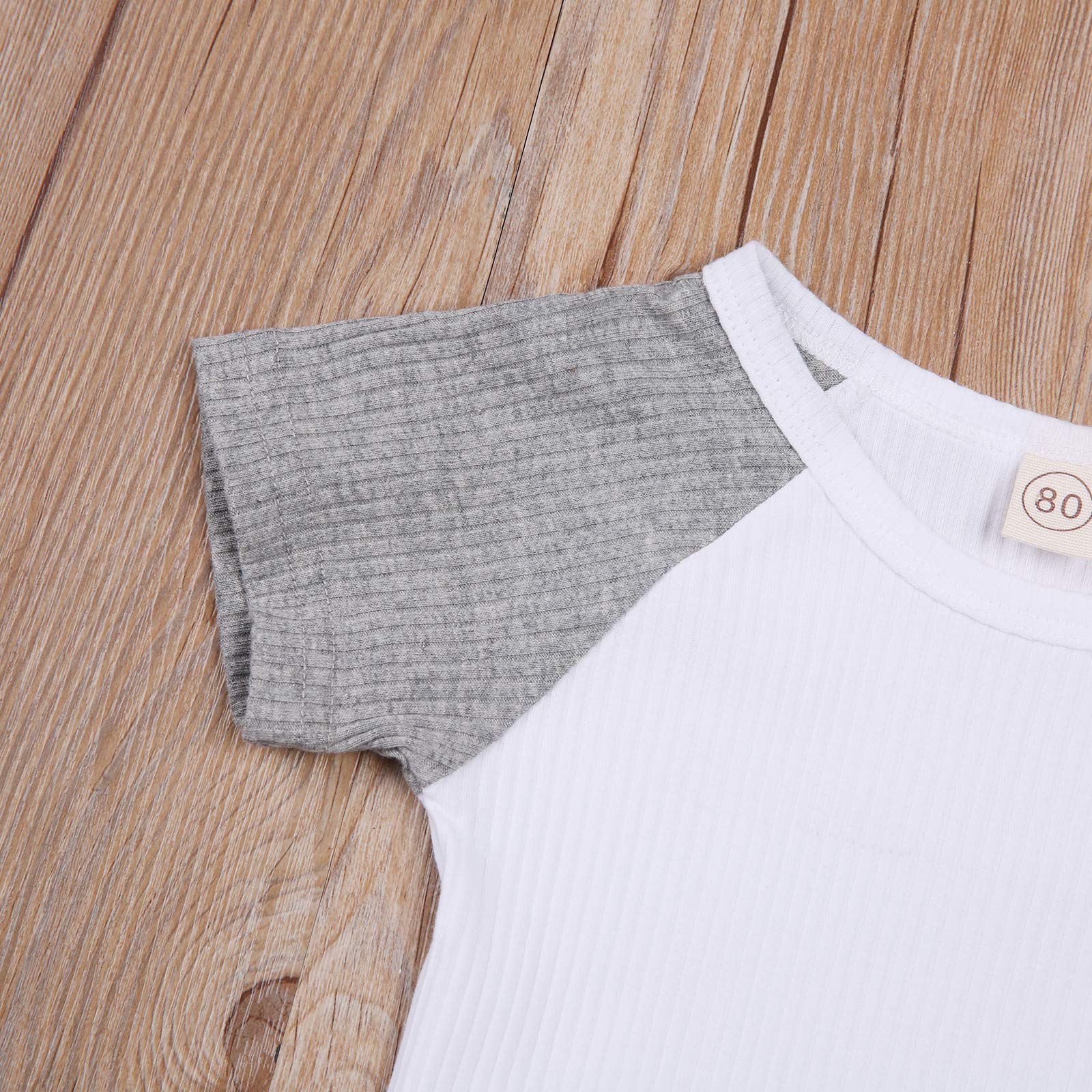 FYBITBO Toddler Infant Girl Boy Summer Shorts Set Ribbed Short Sleeve Shirts+Shorts Baby Playsuit Clothes Outfits (2-3T,Grey,)