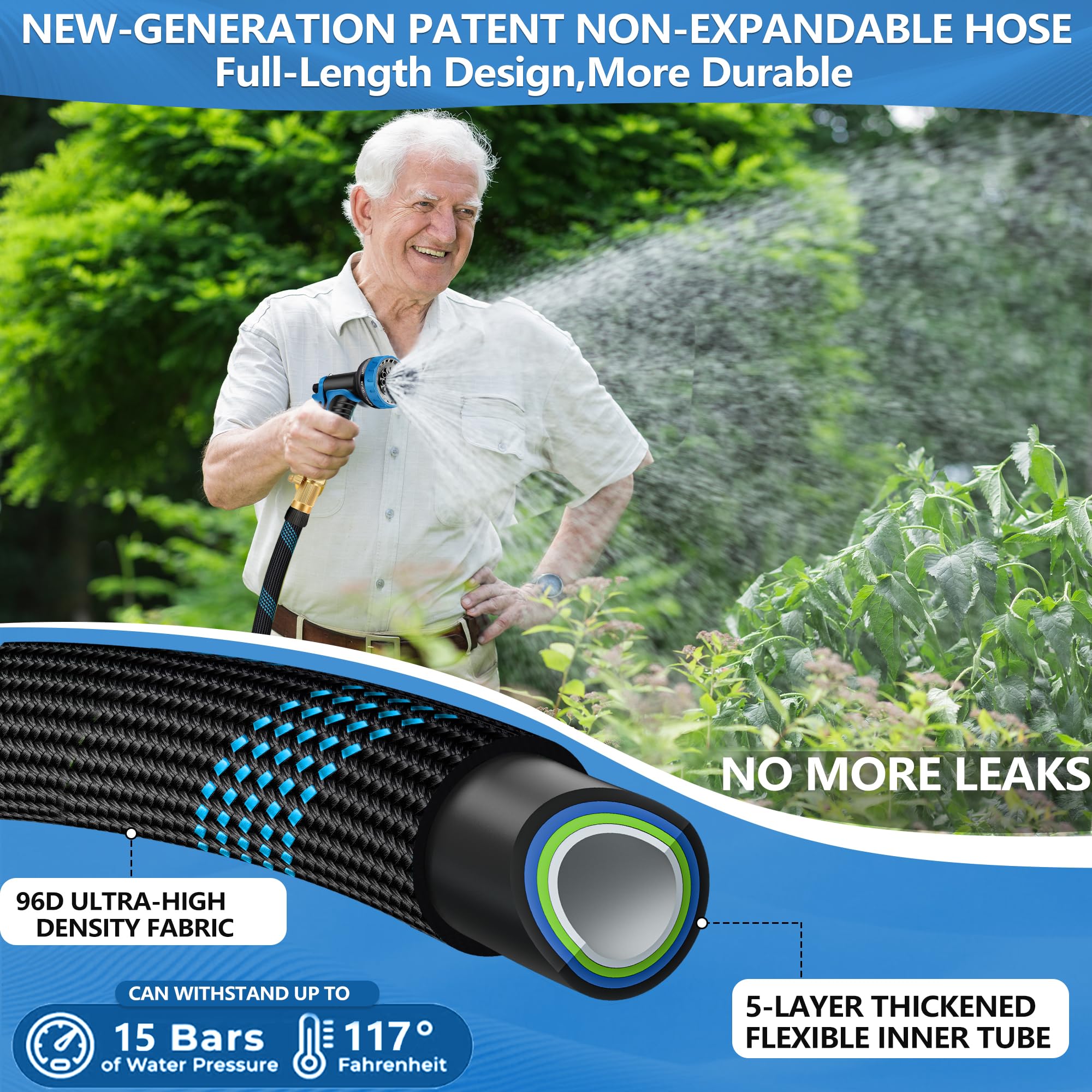 100 FT Non-Expandable Garden Hose, 2026 New Upgraded Flexible Water Hose, Ultra Lightweight Non-Expanding hoses with 10 Function Sprayer, Leak proof, Pressure Resistant for Yard, Outdoor — view 3