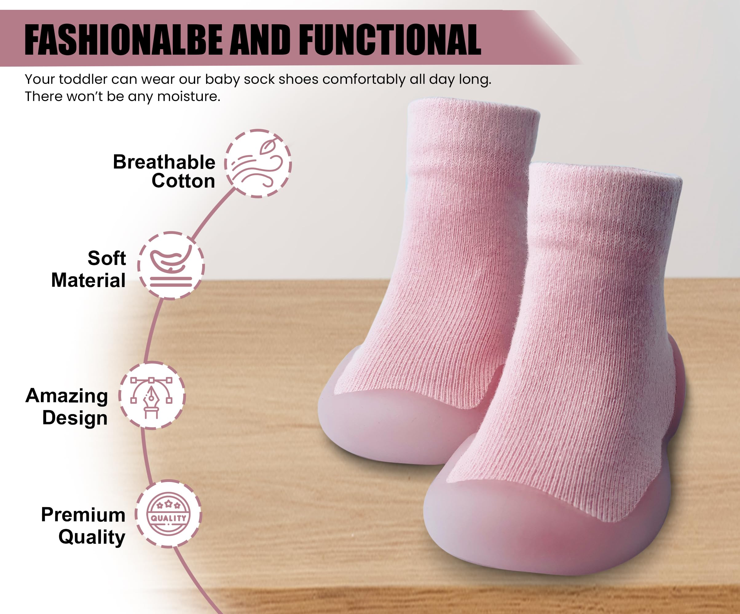 Dookeh Baby Shoes Boys Girls First Walking Shoes Non Slip Soft Sole Sneakers Toddler Infant Babygirl Sock Shoes (10-Pink, 18 Months)